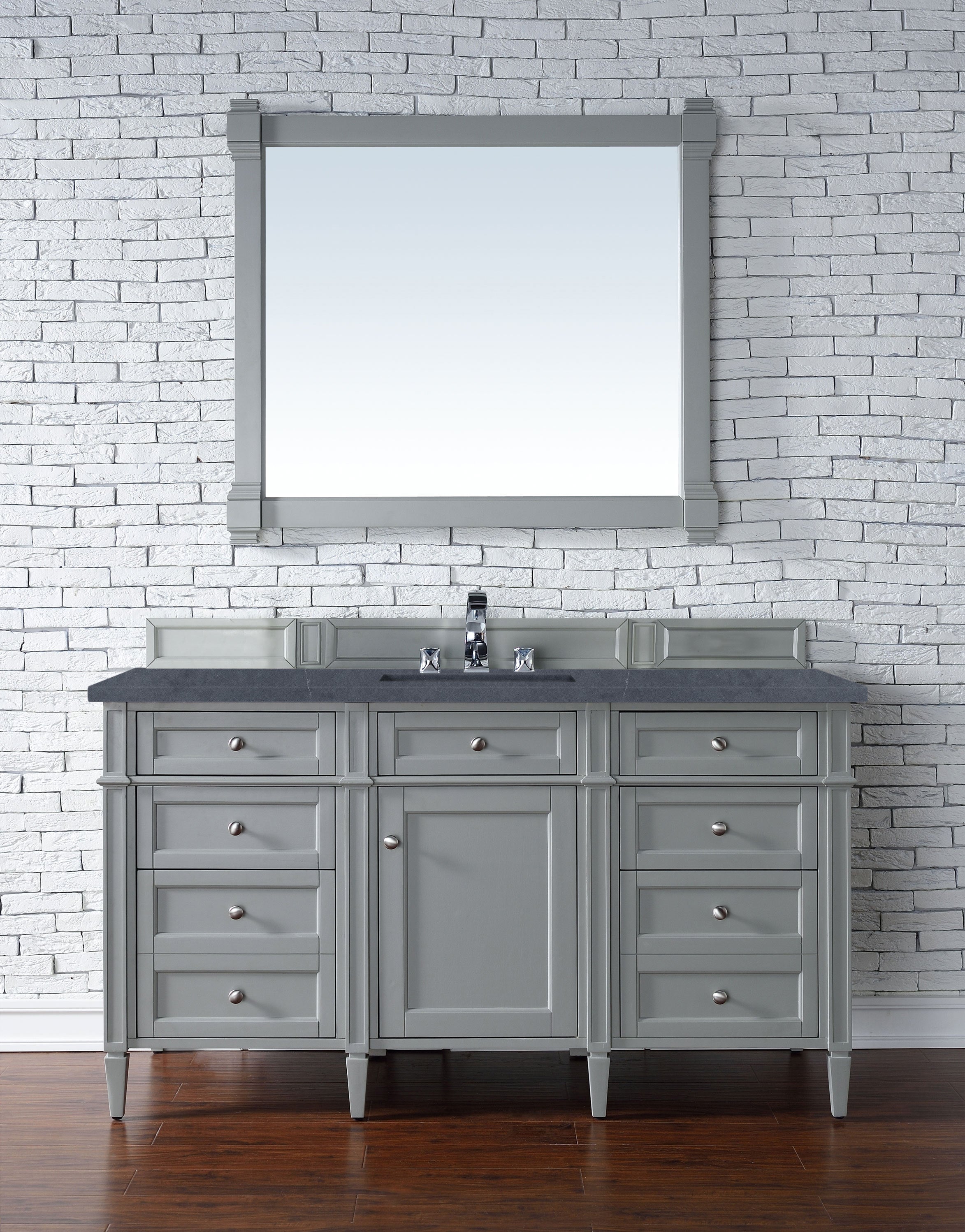 Brittany 60-Inch Urban Gray Bathroom Vanity with 3CM Charcoal Soapstone Quartz Countertop - Modern Single Sink Vanity for Master Bathroom or Powder Room Renovation