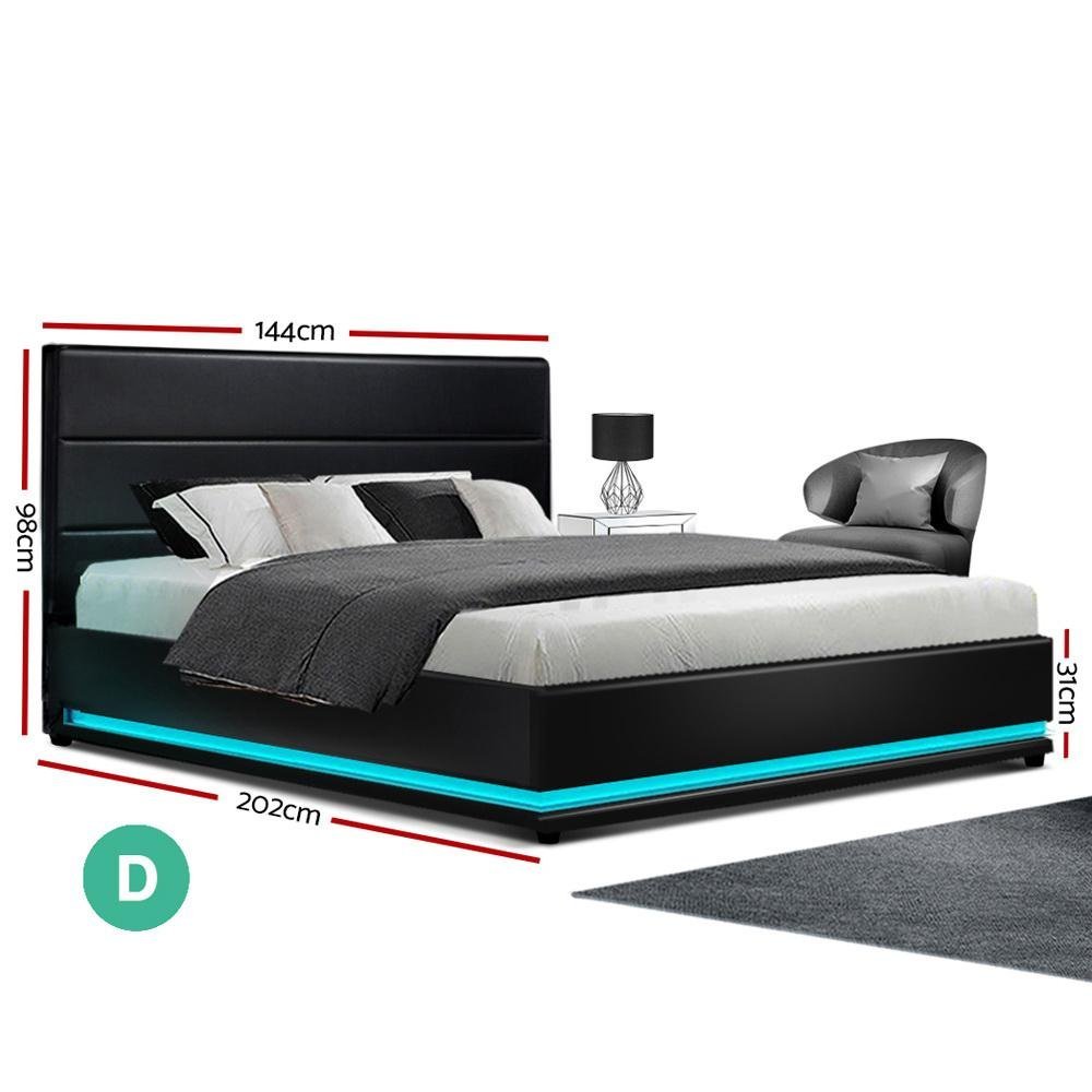 Premium Henley LED Bed Frame in Black with Luna Series Euro Top Medium Firm Mattress & Bamboo Mattress Topper - Complete Bed Set for Modern Bedrooms, Guest Rooms & Dormitories