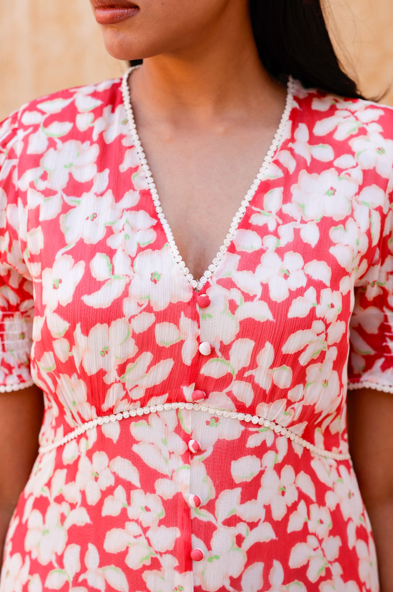 Short Sleeve Sally Anne Dress - Blossom Pink & Cream Floral Summer Dress for Women | Perfect for Beach Vacations, Garden Parties & Casual Outings