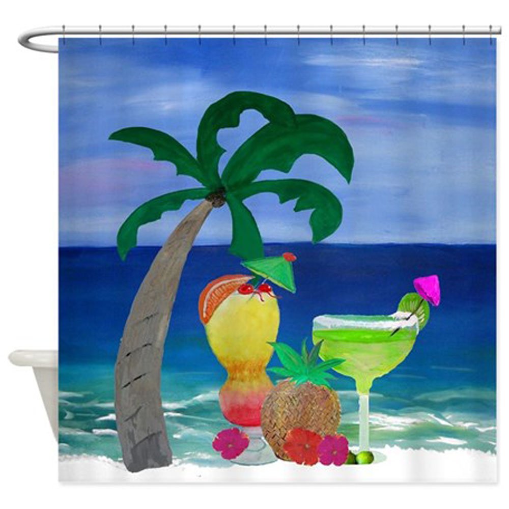 Tropical Beach Drinks Art Shower Curtain - Vibrant Coastal Bathroom Decor for Beach House, Vacation Rental & Tropical Theme Bathrooms