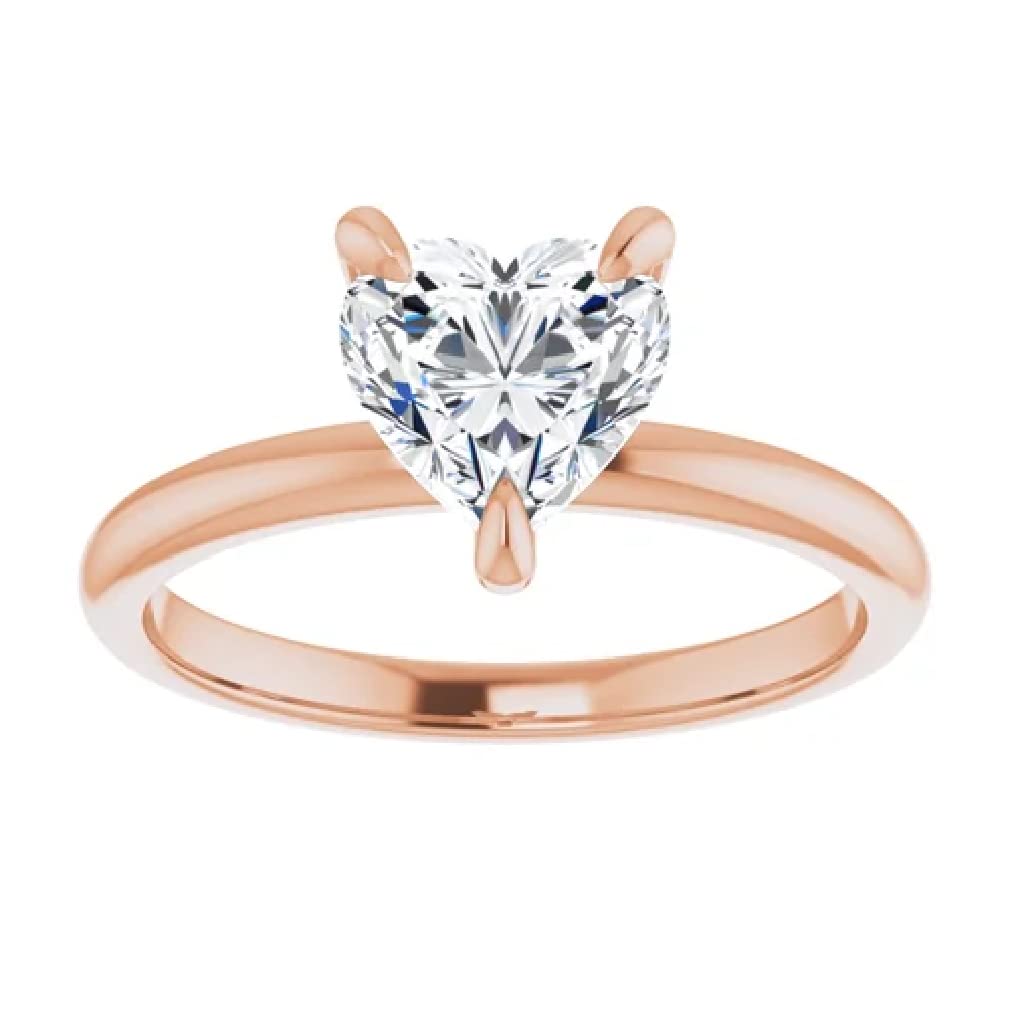 1 CT Heart Cut Moissanite Engagement Ring for Women & Men - Handmade Solitaire Wedding Band in 10K, 14K, or 18K Solid Rose Gold - Perfect Anniversary Gift & Bridal Jewelry Set for Proposals, Weddings, and Special Occasions