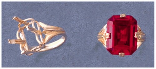 10x8mm & 20x15mm Emerald Cut Pre-Notched Regalle Blank Ring Setting - Solid Sterling Silver or 14K Gold - Size 7 (Item# 163480/143480) - Perfect for Engagement Rings, Wedding Bands & Jewelry Making
