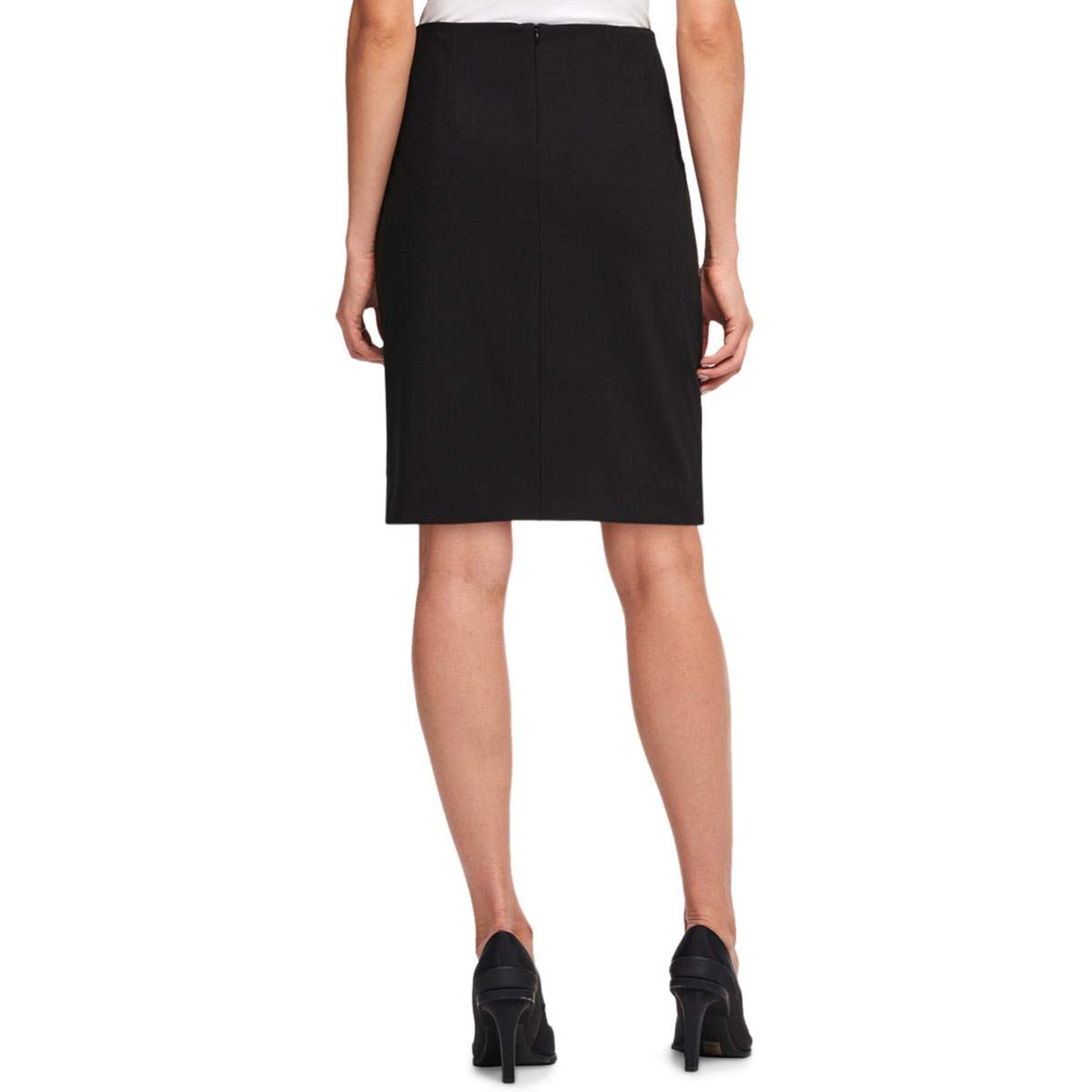 DKNY Women's Faux Wrap Pleated Midi Skirt - Black, Size 6 | Elegant Office Wear & Casual Outfit for Women