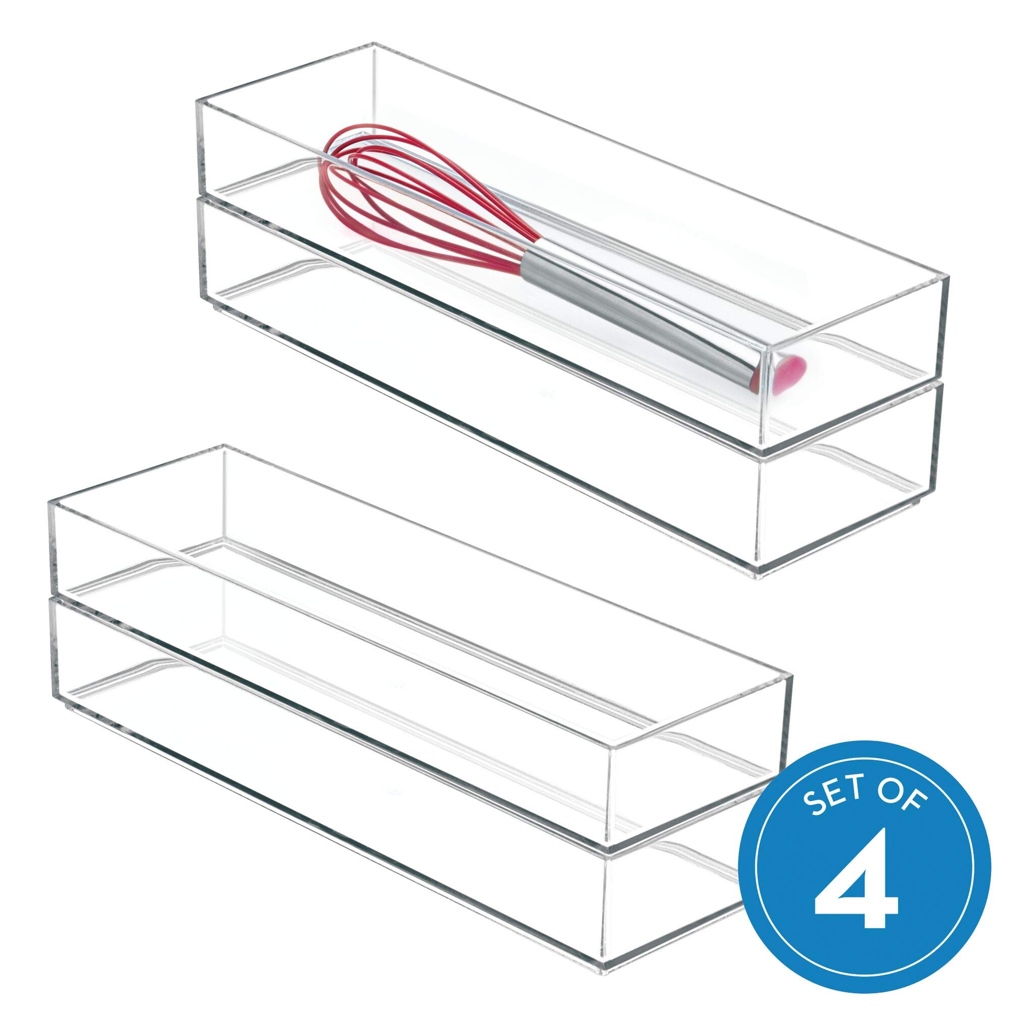 iDesign Clarity Plastic Drawer Organizer Set of 4 - Kitchen & Bathroom Storage for Silverware, Spatulas, Utensils & Gadgets - Perfect for Drawer Organization in Small Spaces