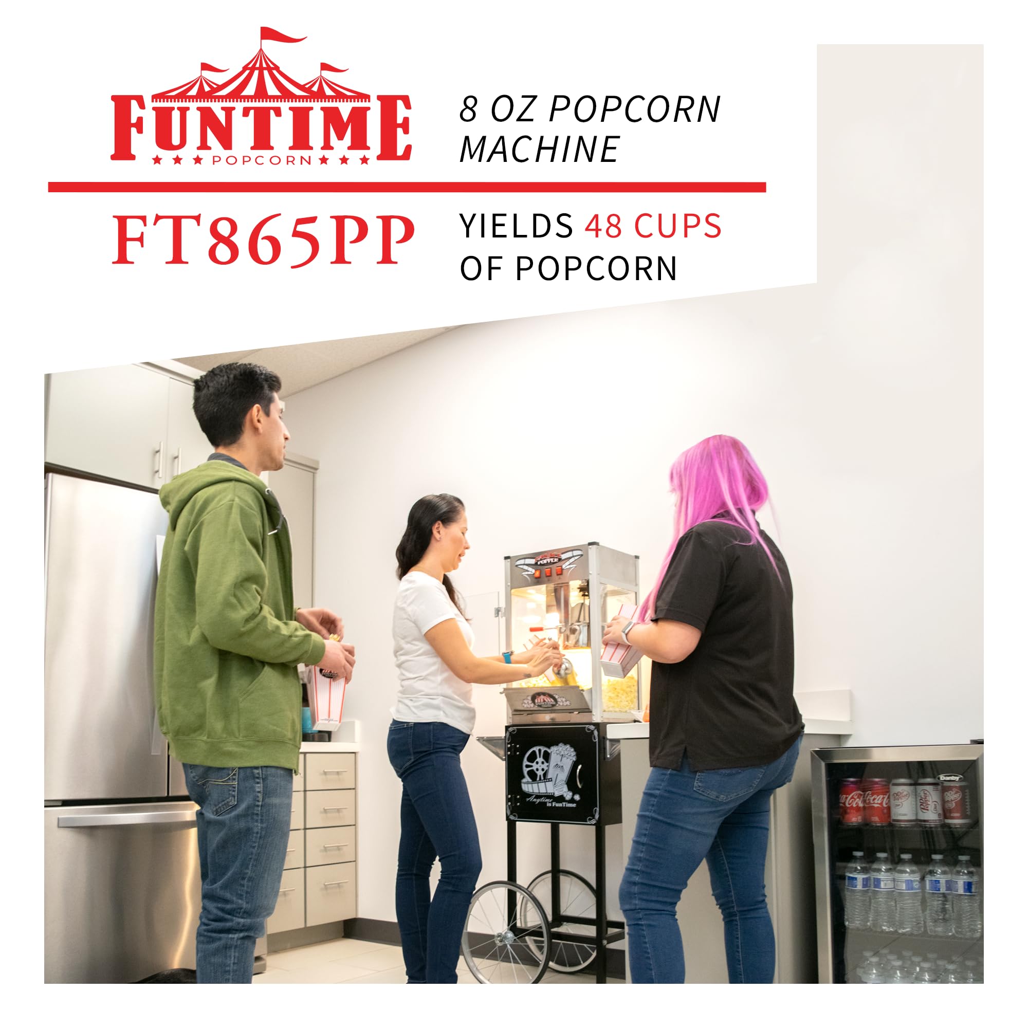 FunTime FT865PP 8 oz Bar Style Popcorn Popper Machine - Commercial Popcorn Maker for Movie Theaters, Carnivals & Home Use
