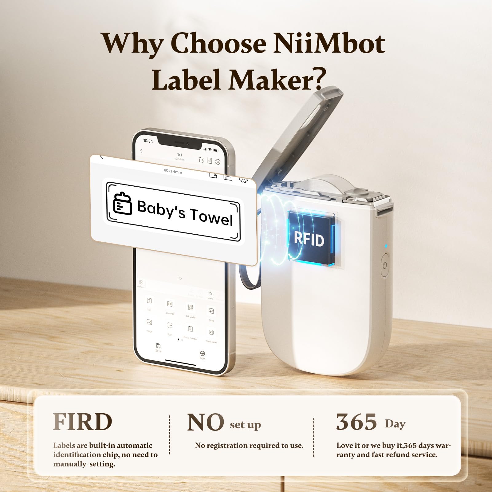 NIIMBOT D11 0.5 Inch Bluetooth Label Maker - 300 DPI Portable Label Printer with Rechargeable Battery (White) - Perfect for Home Organization, Office Filing & Small Business Inventory Management