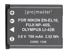 Promaster 1330 Li-ion Replacement Battery for Nikon EN-EL10, Fujifilm NP-45S, Olympus LI-42B - Compatible with Digital Cameras, Perfect for Travel & Photography Enthusiasts