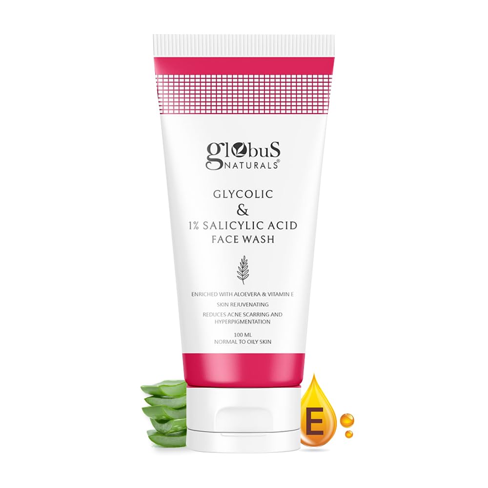 Globus Naturals Pimple Clear Glycolic & Salicylic Acid Face Wash 100ml - Acne Treatment & Exfoliating Cleanser for Clear Skin | Daily Use for Oily & Combination Skin Types