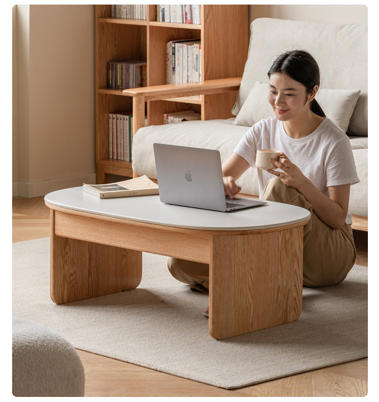Solid Oak Wood Coffee Table with Storage - Rustic Living Room Furniture for Home Decor, Books, and Remote Control Organization