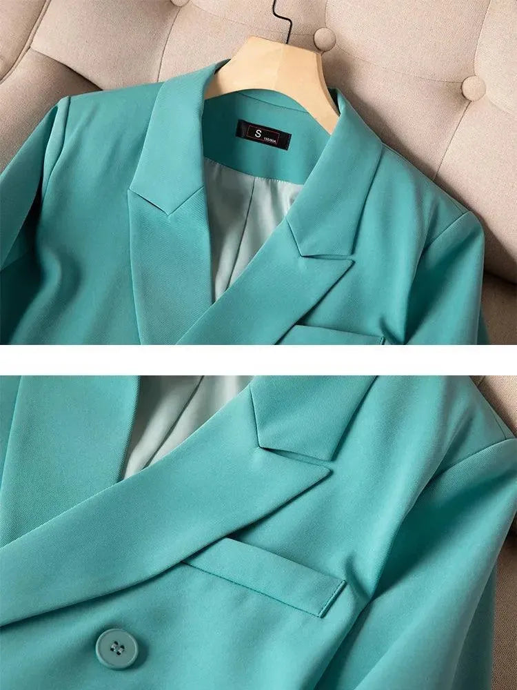 Women's Double Breasted Crop Blazer Pant Suit - Elegant Office Wear & Business Formal Attire for Professional Women