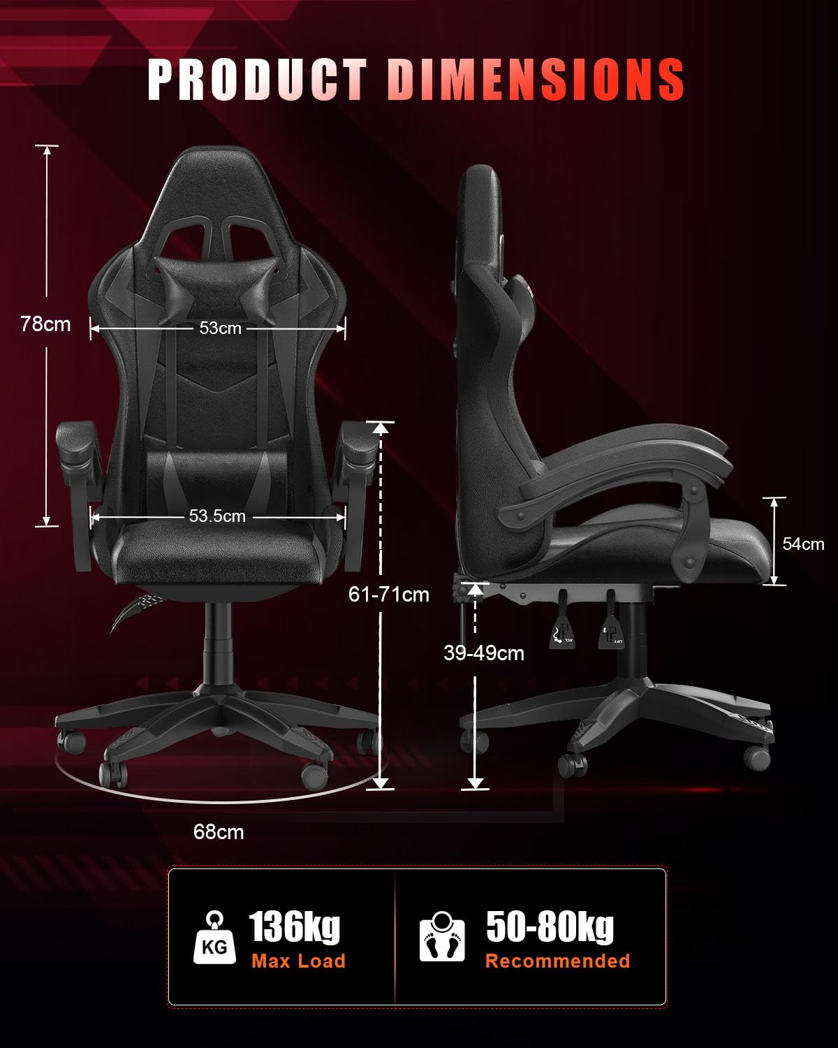 Premium Ergonomic Gaming Chair with RGB LED Lights - Adjustable Headrest & Lumbar Support - Racing Style Recliner with Swivel Seat & Height Adjustment - Perfect for PC Gaming, Esports & Home Office (Black)