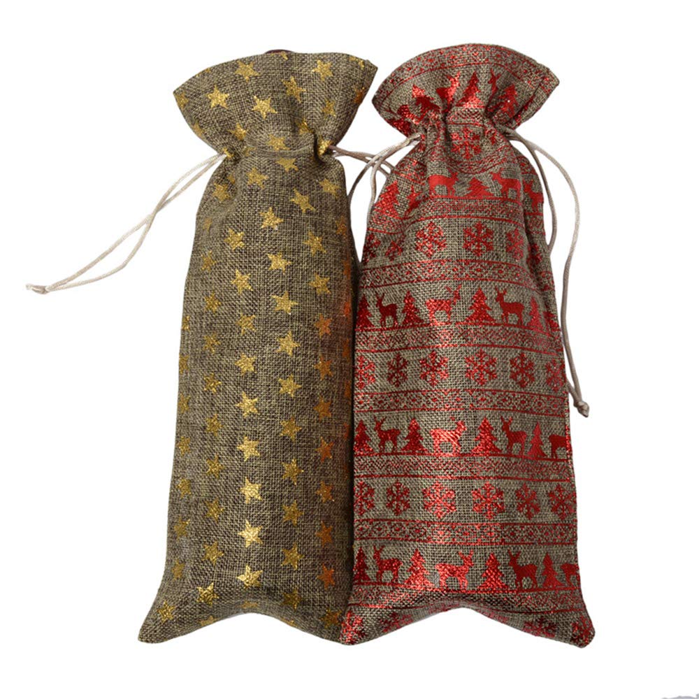3 Pack Christmas Wine Bottle Bags - Burlap Drawstring Gift Bags for Wine, Candy & Holiday Gifts | Perfect for Christmas Parties, Home Decor & Festive Gift Wrapping