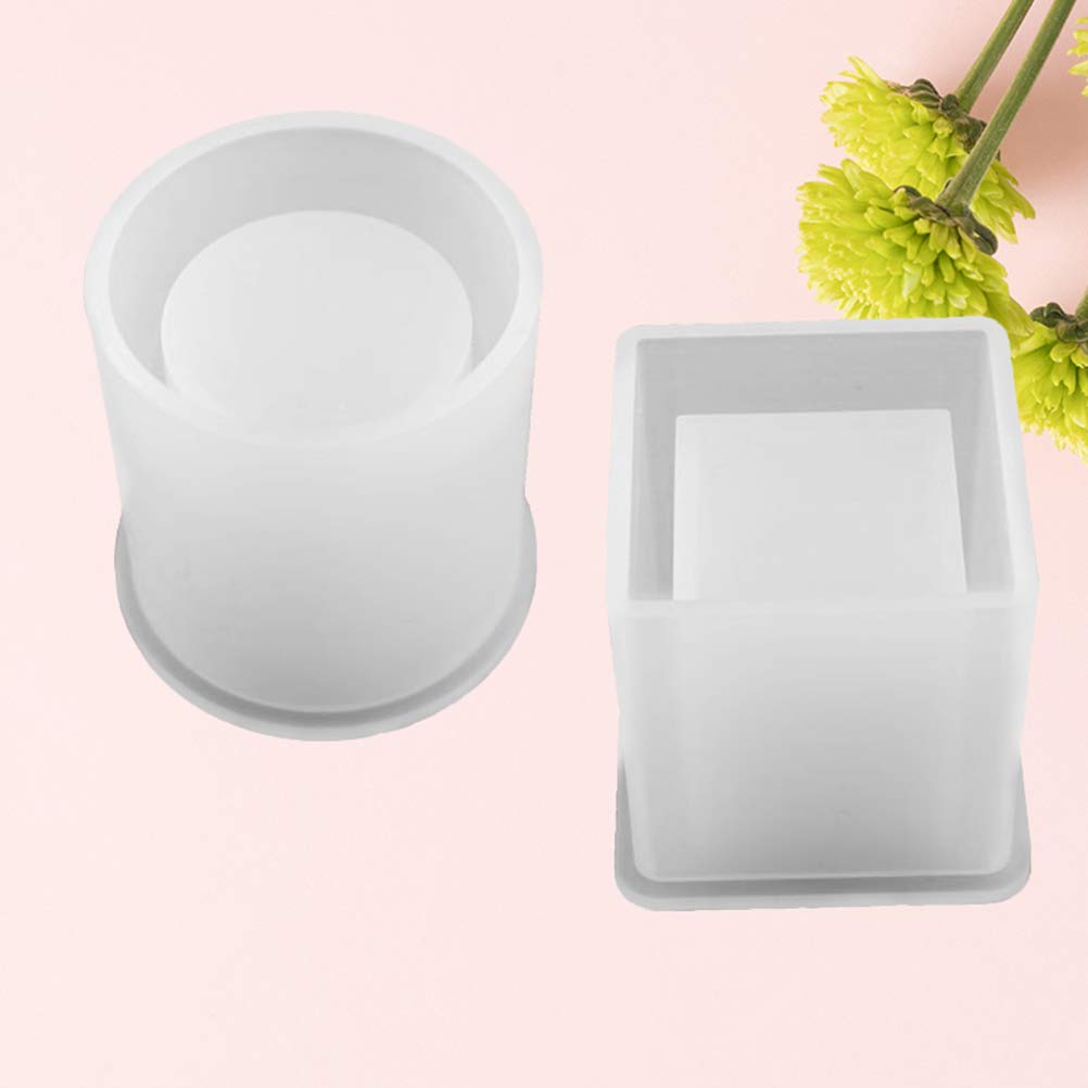 2Pcs DIY Square Resin Mold Set - Cube & Cylinder Silicone Molds for Flower Pots, Planters, Pen Holders - Perfect for Epoxy Resin Crafts, Home Decor, and Gift Making