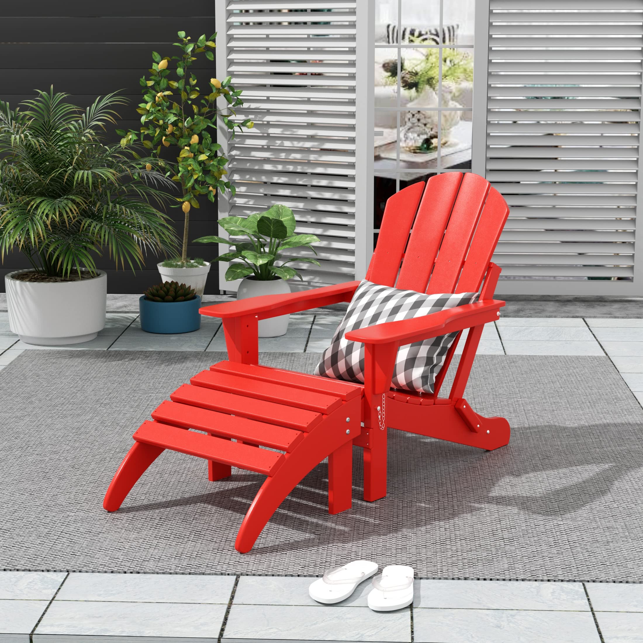 WO Home Furniture Adirondack Ottoman - 13.5 Inch Folding Footstool for Outdoor Chairs, Patio & Garden Use - Durable Red Footrest for Relaxing on Deck, Porch or Backyard