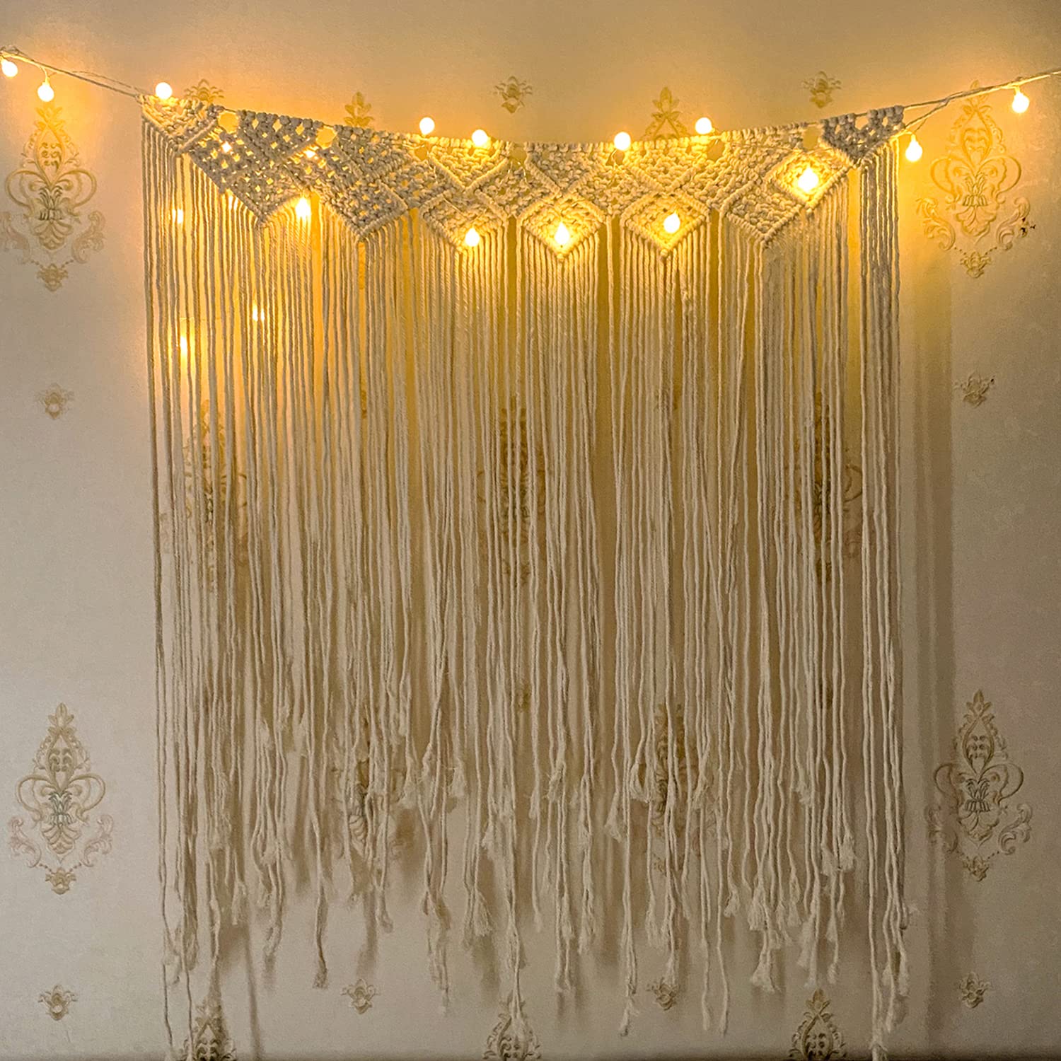 Boho Macrame Wall Hanging with LED Light - 37