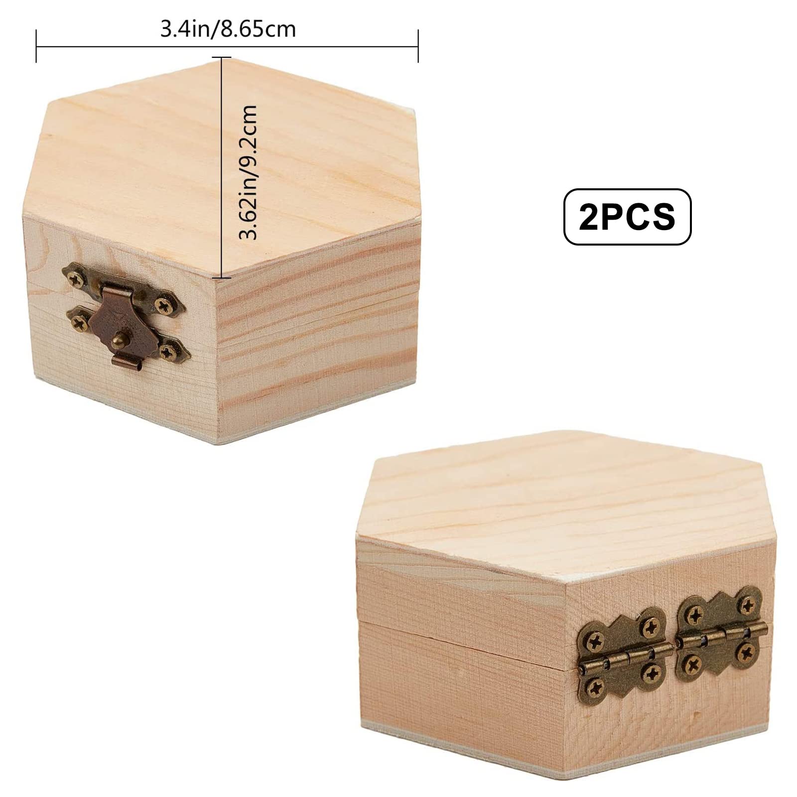 GORGECRAFT 2PCS Unfinished Hexagon Wooden Storage Box with Hinged Lid & Front Clasp - DIY Craft Box for Easter, Jewelry, Arts & Hobbies - 3.6 x 3.4 Inch - Perfect for Home Decor, Gift Wrapping & Organizing Small Treasures