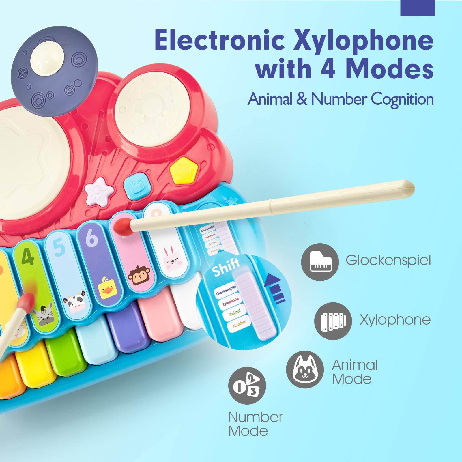 Baby Musical Toys - 3-in-1 Piano Keyboard Xylophone Drum Set for Toddlers 1-3 Years Old | Early Learning Toys for 12-18 Month Babies | Perfect Easter & Birthday Gift for Girls | Fun Educational Playtime at Home or Daycare
