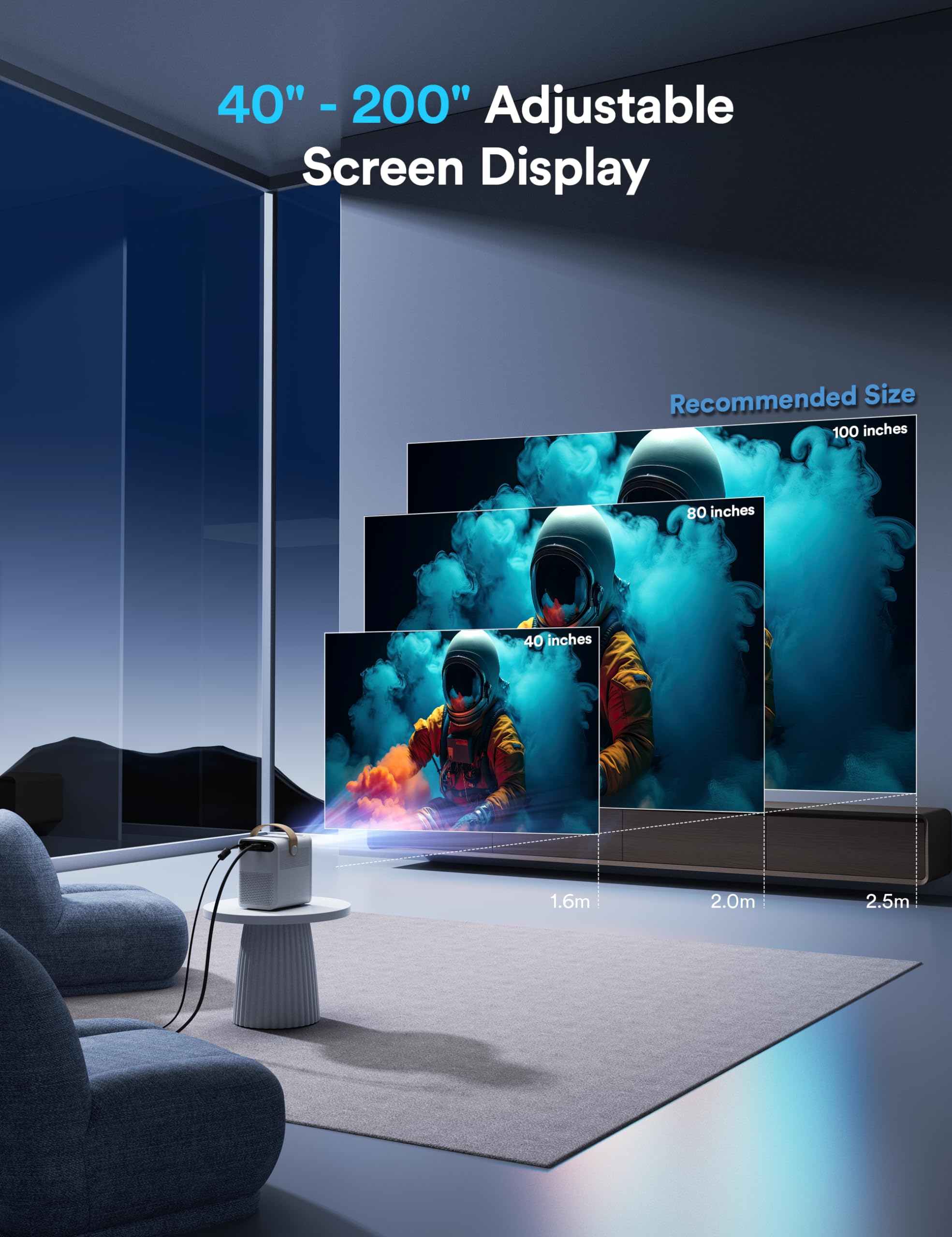 WOLFANG 4K Mini Projector - 15000L Portable Movie Projector with 5G WiFi & Bluetooth, 200