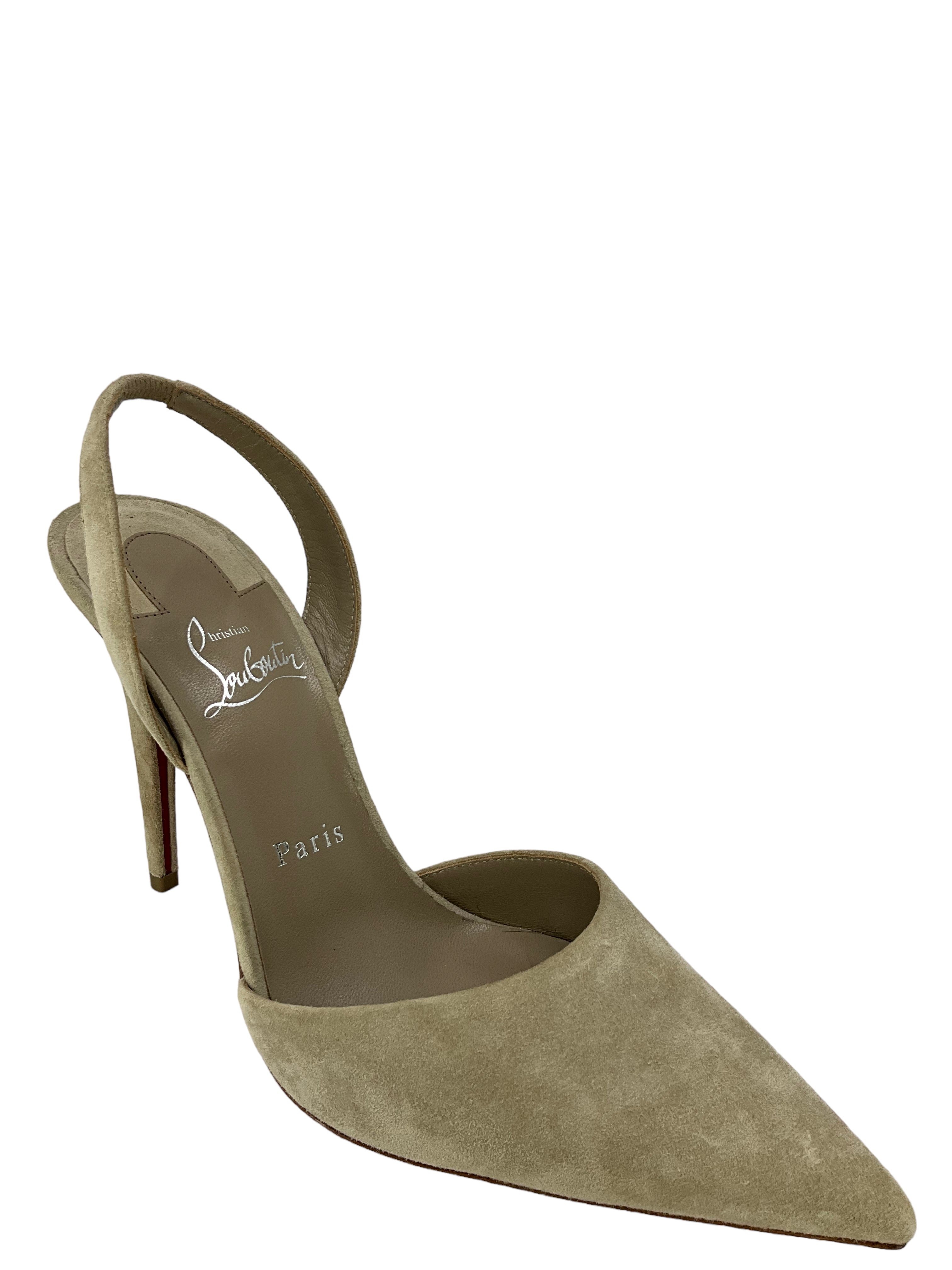 Christian Louboutin Gray Suede Slingback Heels Women's Size 38.5 - Elegant Comfort for Evening Parties & Date Nights