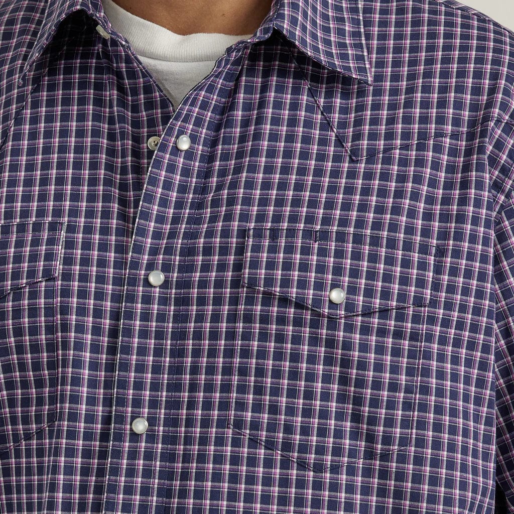 Wrangler Men's Navy Plaid Western Snap Shirt - Classic Cowboy Style for Rodeo, Ranch Work & Casual Wear