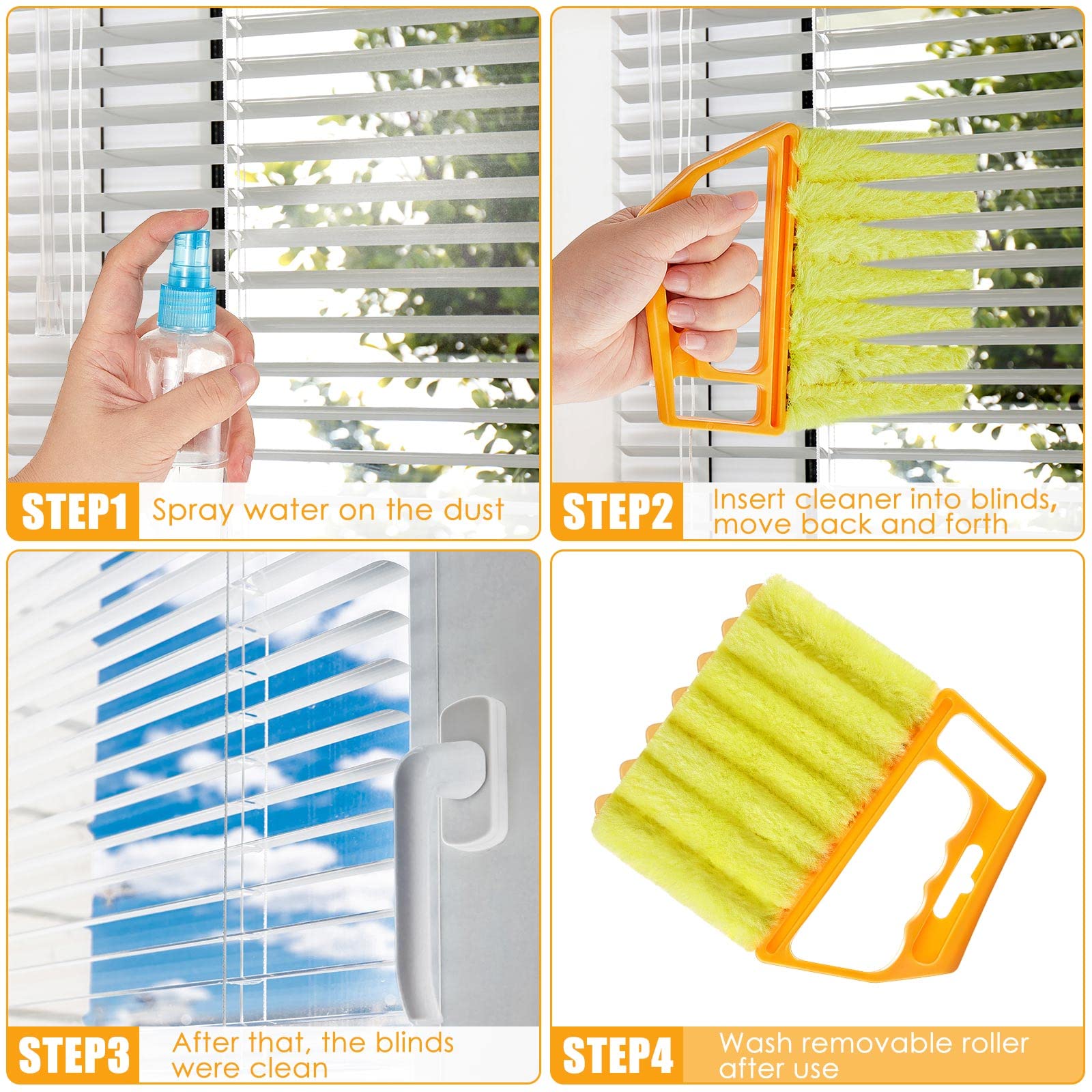 Geiserailie 2 Pack Washable Microfiber Blind Cleaner Duster - 7 Finger Dusting Tool for Windows, Venetian Blinds, Air Conditioners & Wood Blinds | Reusable Handheld Brush for Dust & Dirt Removal (2 Colors) - Perfect for Home, Office & Car Cleaning