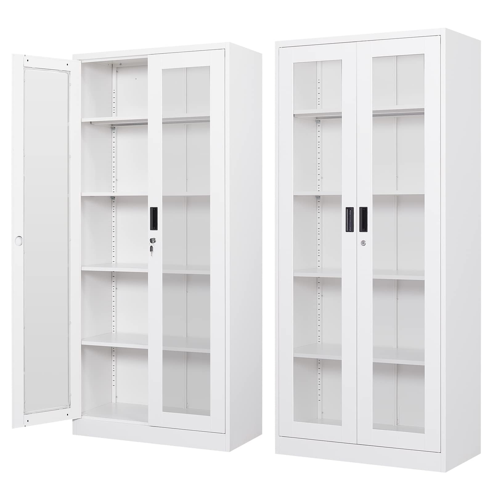 Glass Display Cabinet with 4 Adjustable Shelves & Locking Doors - White Curio Cabinet for Home, Office, Clinic or Pantry - Perfect for Showcasing Collectibles, China, or Retail Merchandise - Easy Assembly Required