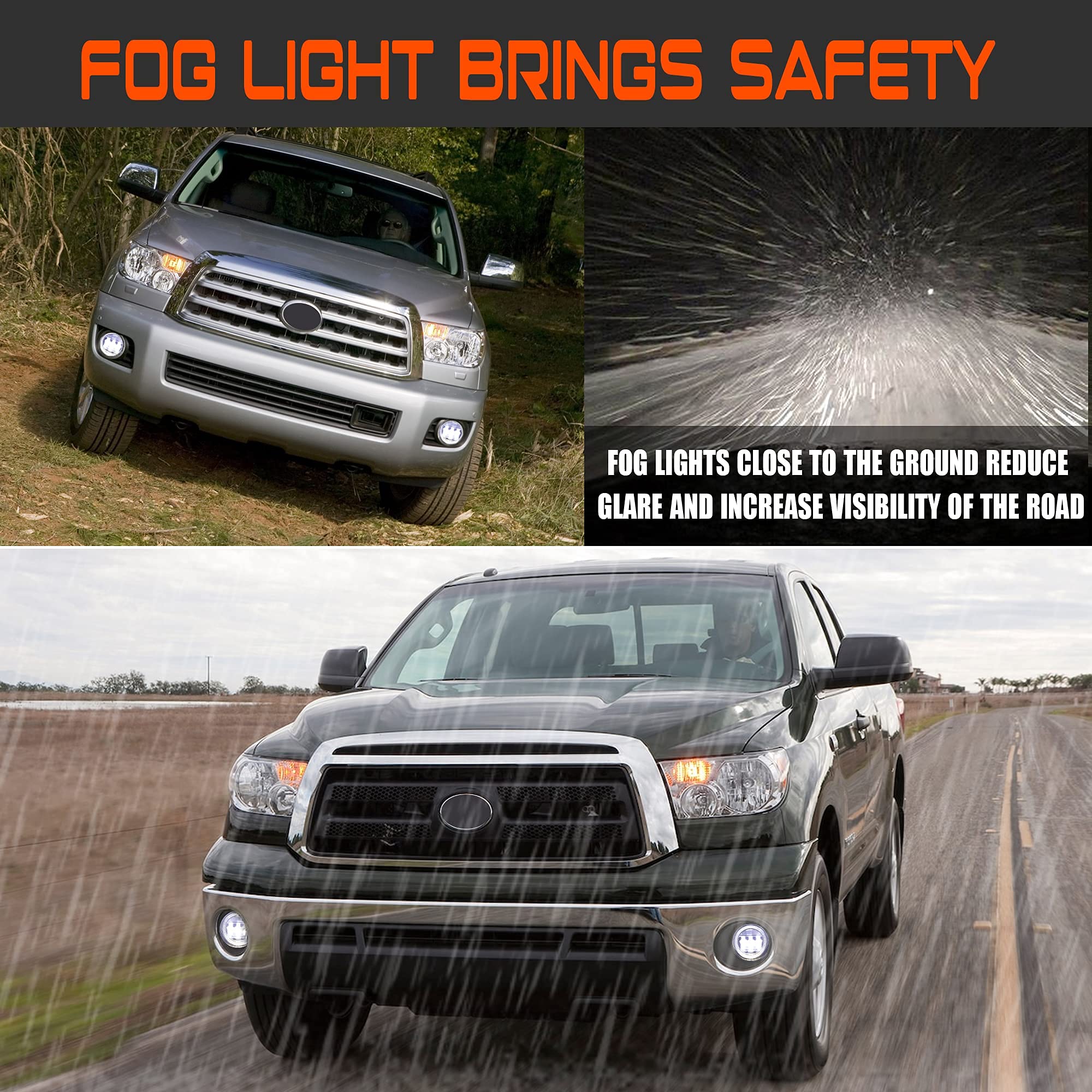 High-Performance LED Fog Lights with DRL for Toyota Tundra 2007-2013 & Sequoia 2008-2011 - Direct Replacement Fog Light Assembly for OEM Bumper - Perfect for Night Driving and Off-Road Adventures