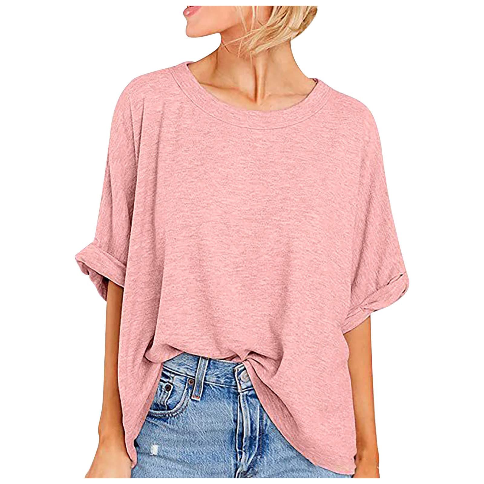 Trendy 2024 Women's Oversized Short Sleeve Crewneck T-Shirts - Casual Loose Fit Basic Summer Tee Tops | Perfect for Beach Outings, Weekend Errands & Layering