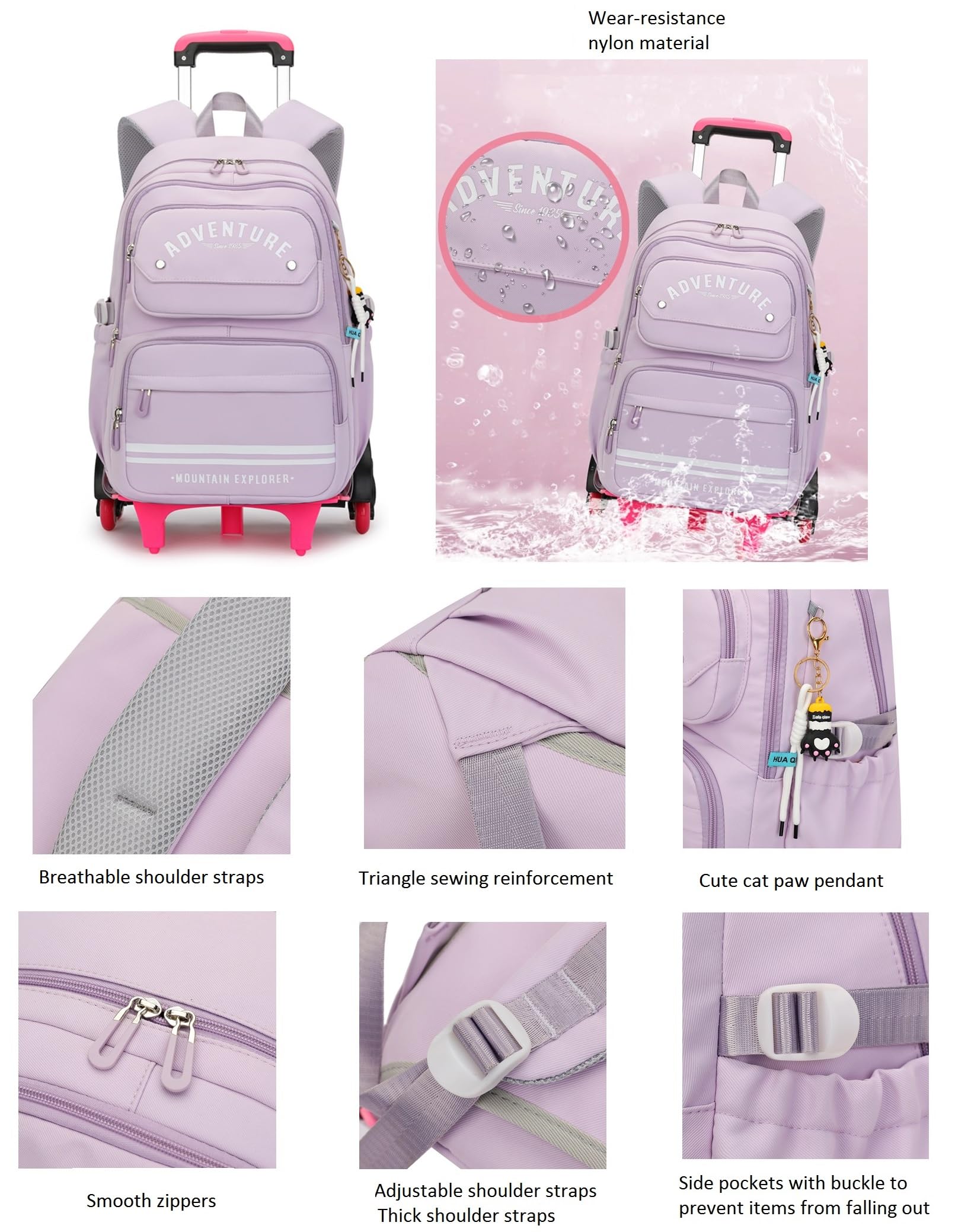 Rolling Backpack for Kids - Wheeled School Backpack with Extendable Handle, Durable Bookbag for Boys & Girls - Perfect for School, Travel & Daily Commute