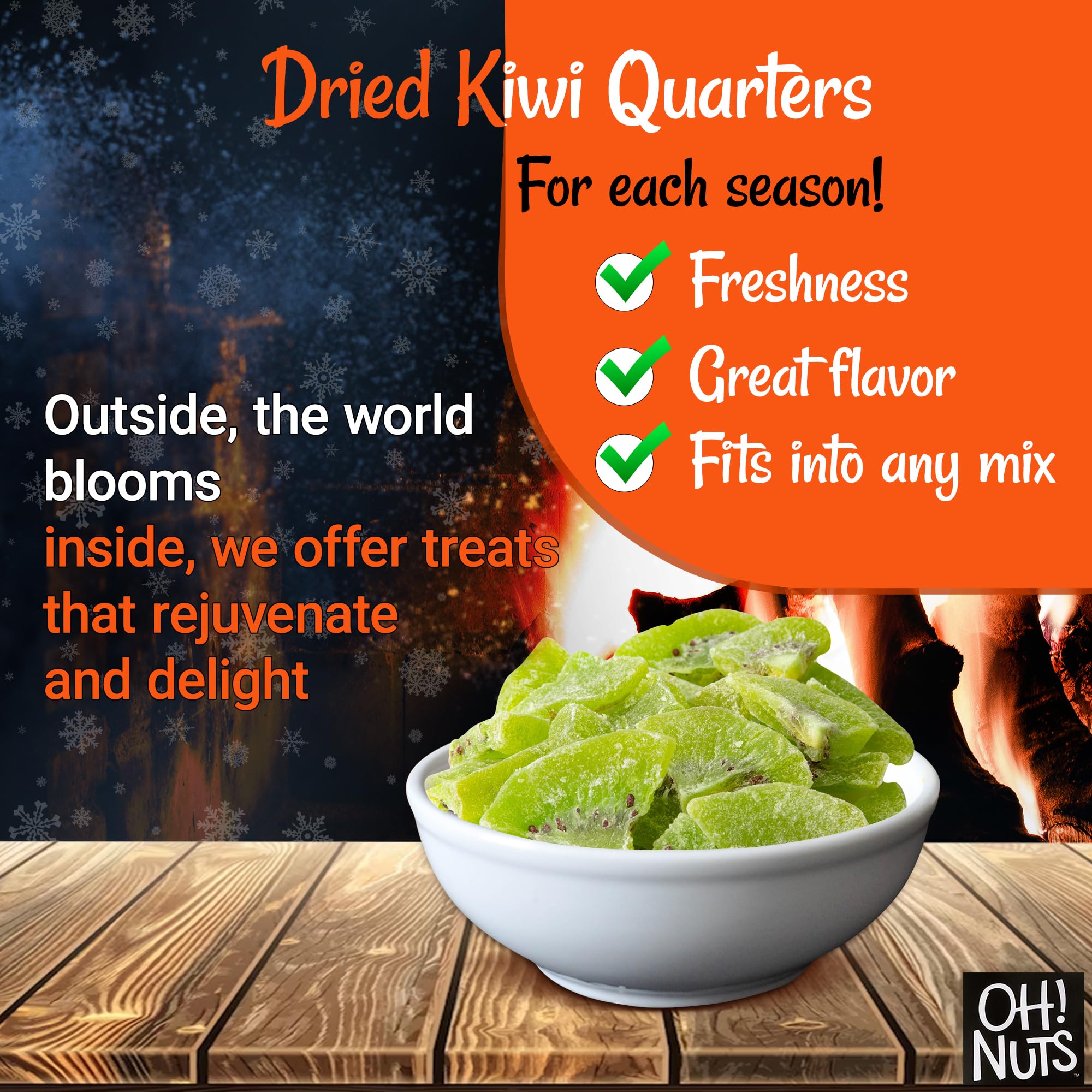 Sweetened Dried Kiwi Slices - 1 LB Dehydrated Fruit Snacks | Natural Kiwi Quarters | Resealable Freshness Zip Bag | Healthy Snack for Hiking, Office & Kids Lunch Boxes | Packed in USA by Oh Nuts