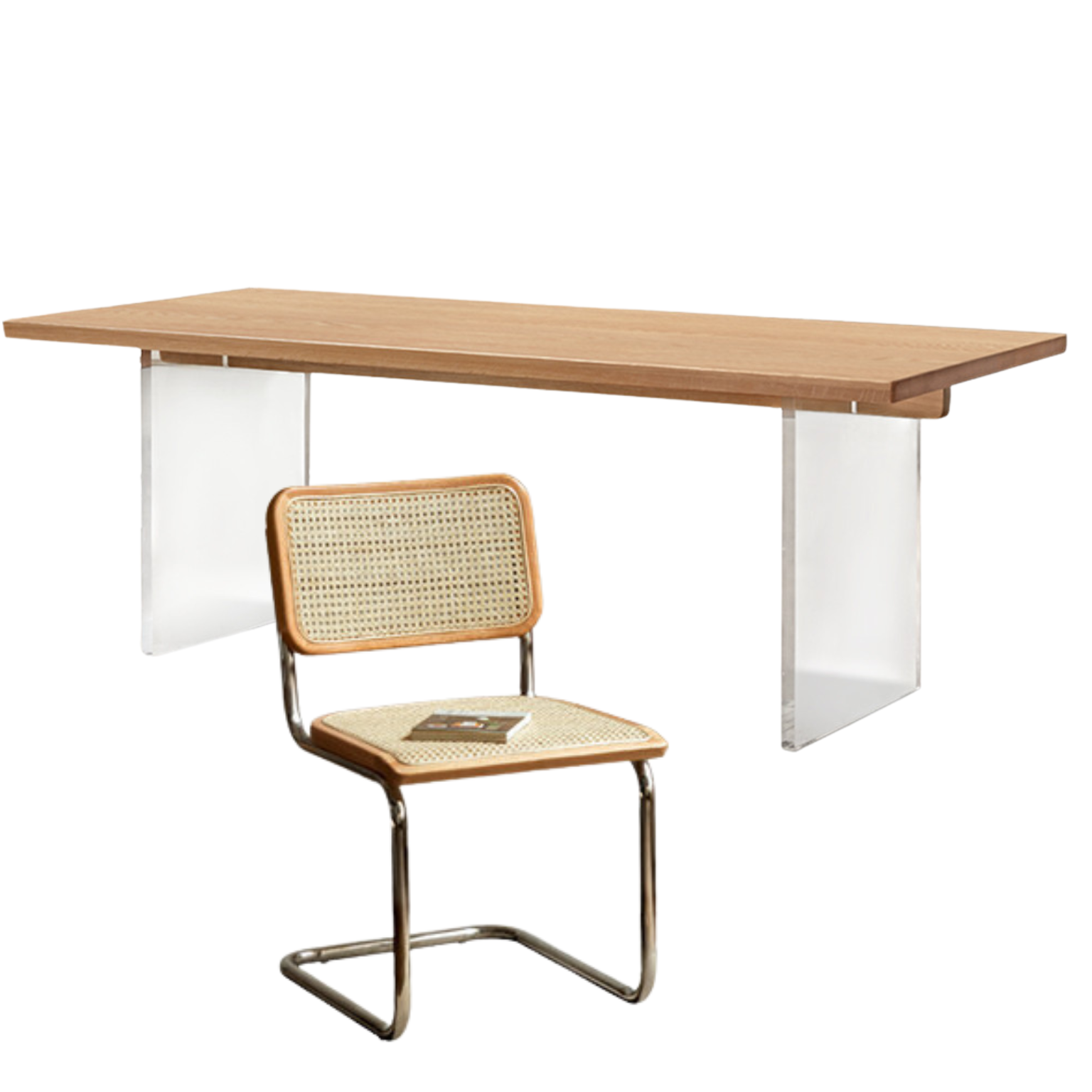 Premium Black Walnut & Oak Solid Wood Acrylic Suspension Dining Table - Modern Floating Design for Kitchen, Dining Room & Small Spaces