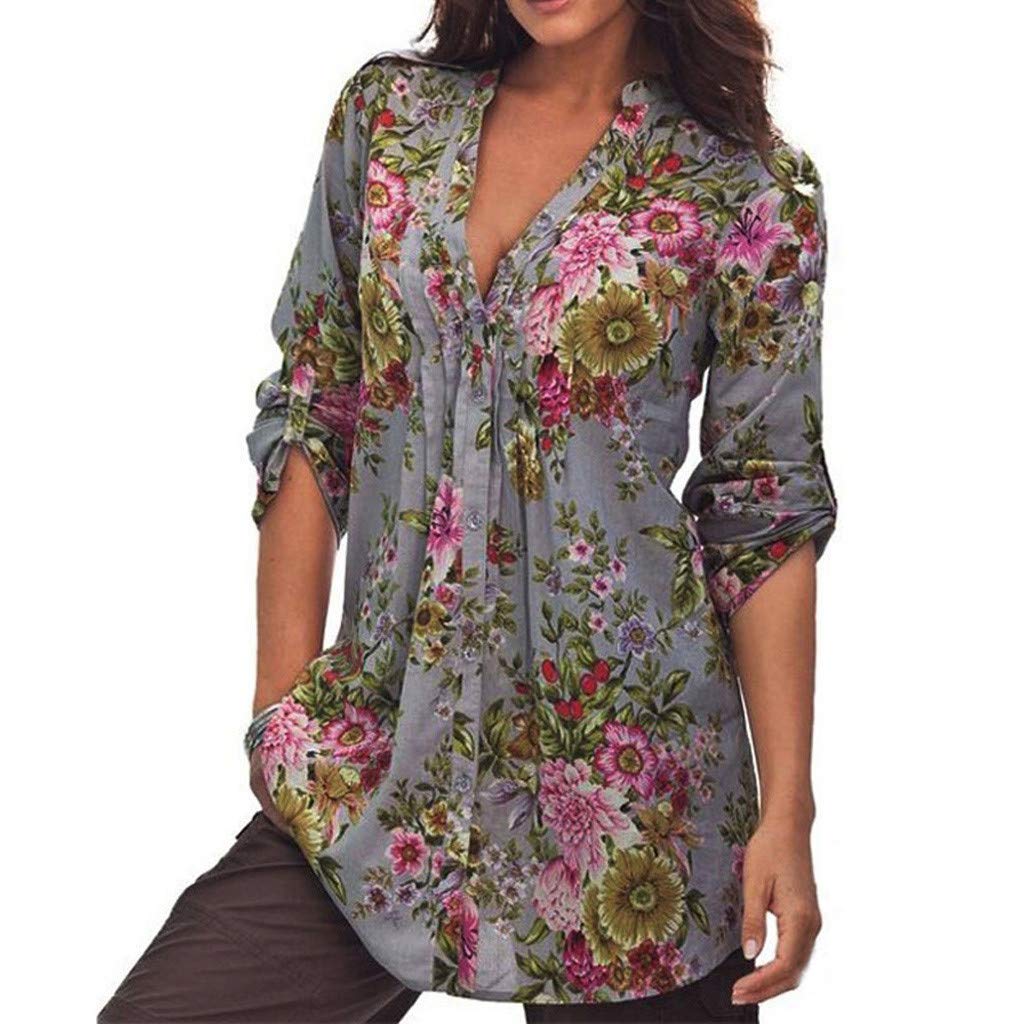 Vintage Floral V-Neck Long Sleeve Boho Blouse for Women - Bohemian Floral Print Tunic Top for Casual Wear, Music Festivals & Layered Outfits