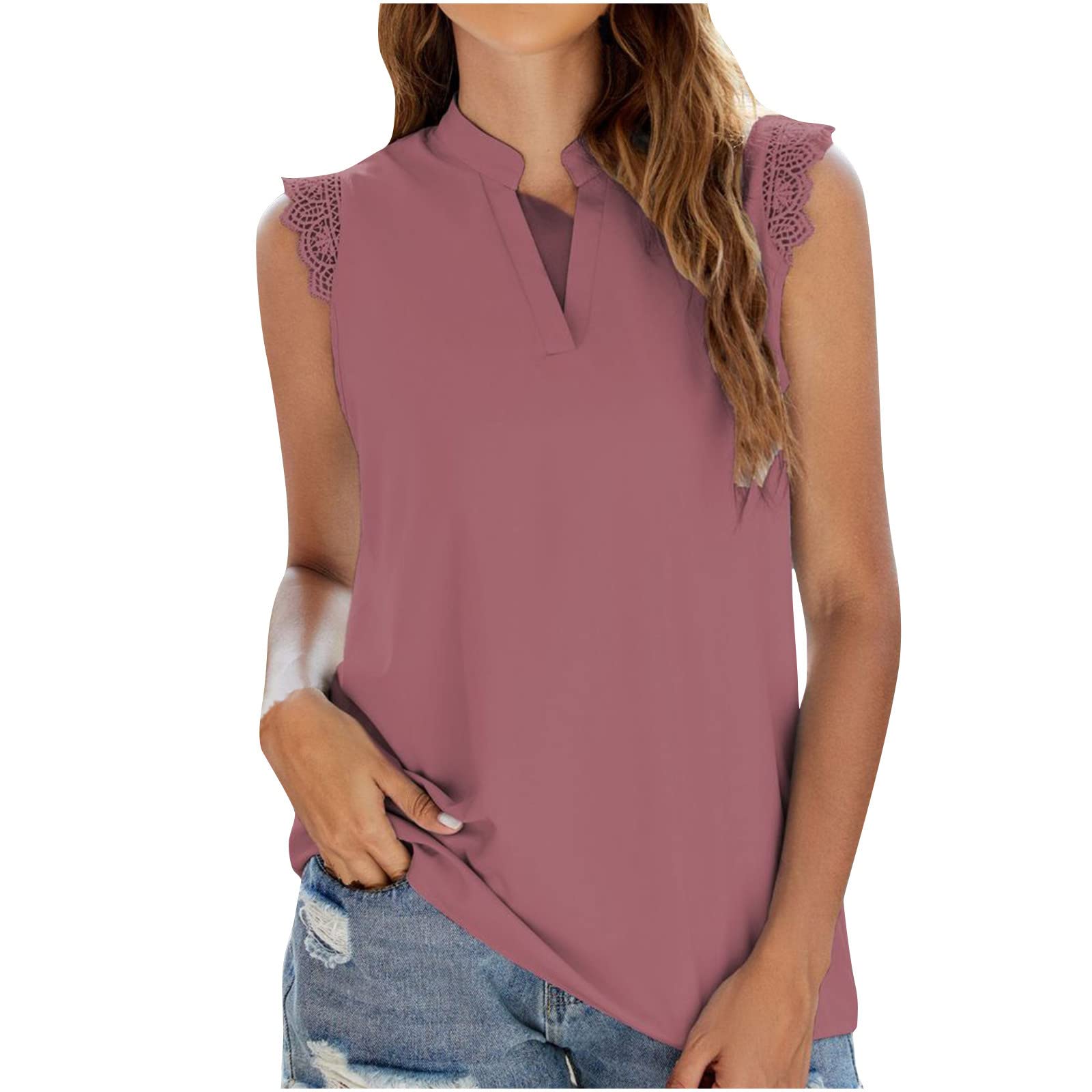 Yuzhih Women's Summer Cute Ruffle Tank Top - Flowy Chiffon Lined Sleeveless Blouse, Solid Loose Fit Tunic T-Shirt for Casual Wear, Beach Outfits & Vacation Essentials