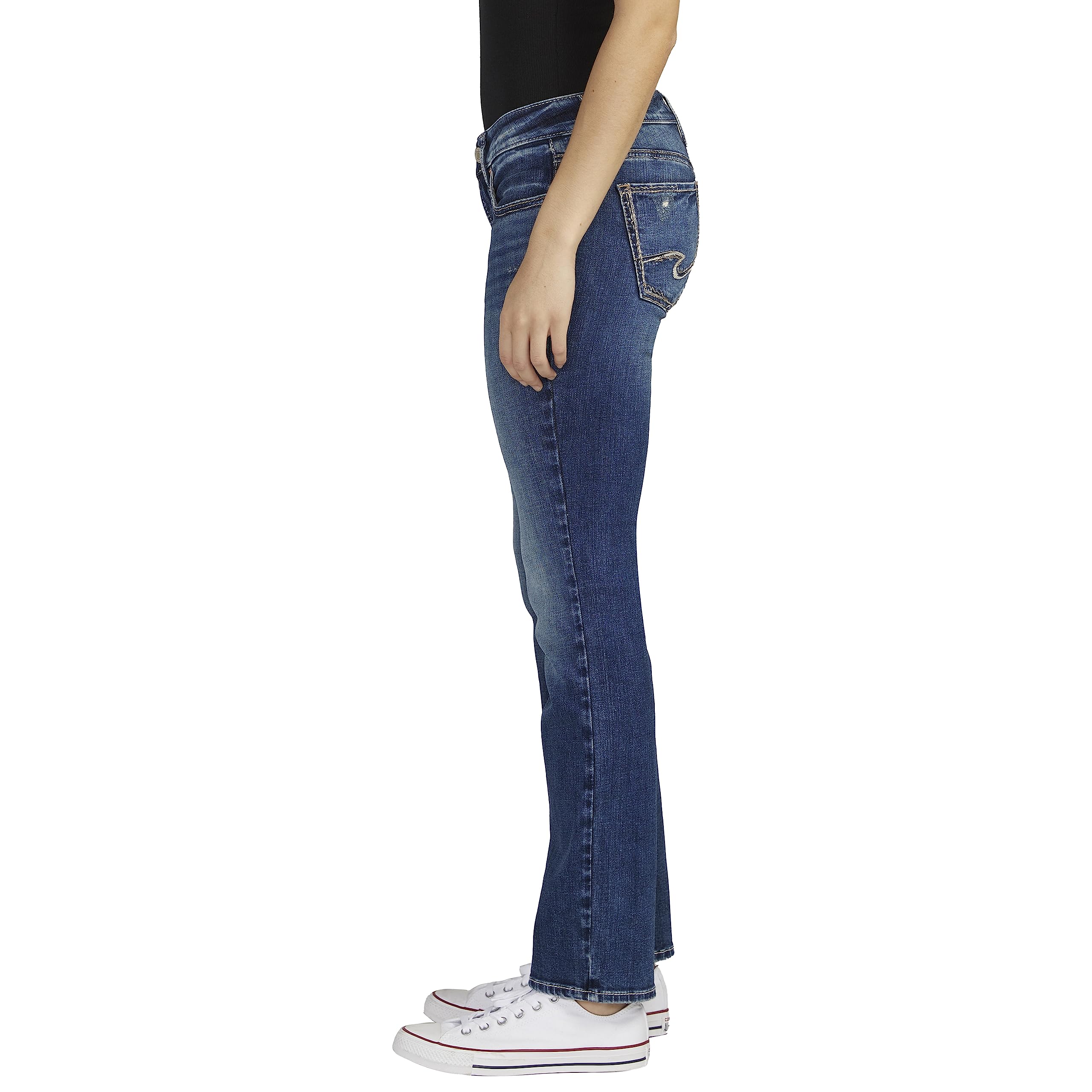 Silver Jeans Co. Women's Britt Low Rise Curvy Fit Straight Leg Jeans - Comfortable Stretch Denim Pants for Casual Wear & Everyday Outfits