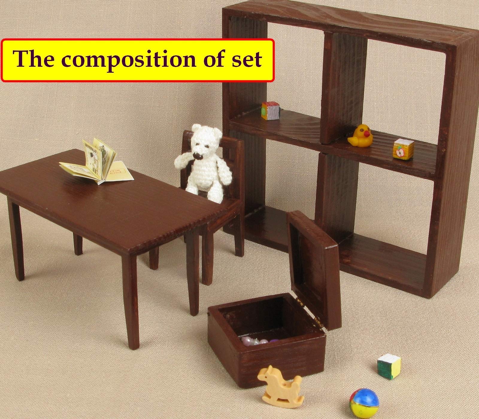 Miniature Wooden Doll Furniture Set - Brown Playroom Chair for 1:6 Scale 12