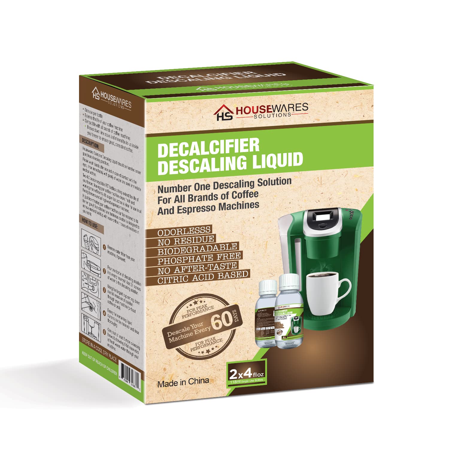 Housewares Solutions Coffee Machine Descaler - 4oz Bottle (2-Pack) - Compatible with Keurig, Nespresso, Breville & All Espresso Makers - Perfect for Home, Office & Cafe Use