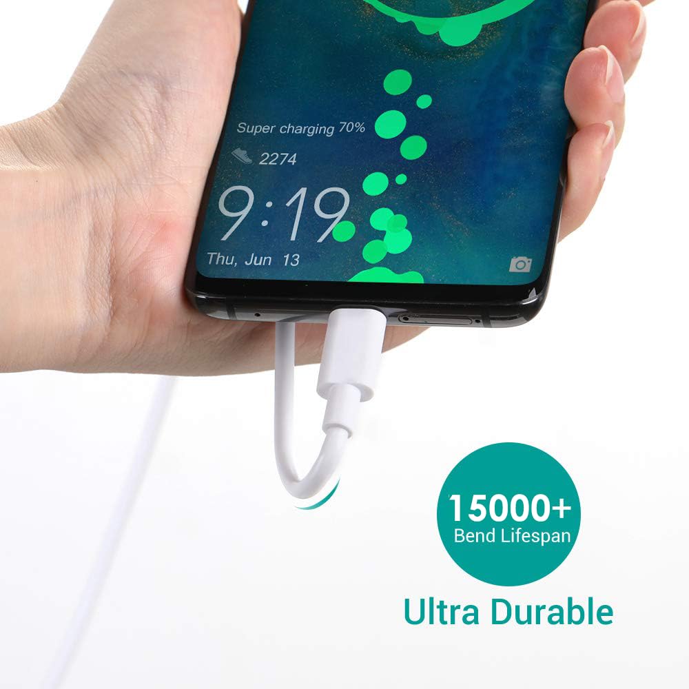 GlobaLink 40W Fast Charging USB C to A Cable [5A, 2M, White] - Super Speed Charger Cord for Huawei P30/P20/Mate Series, Samsung Galaxy, iPhone & More | Perfect for Home, Office & Travel Charging
