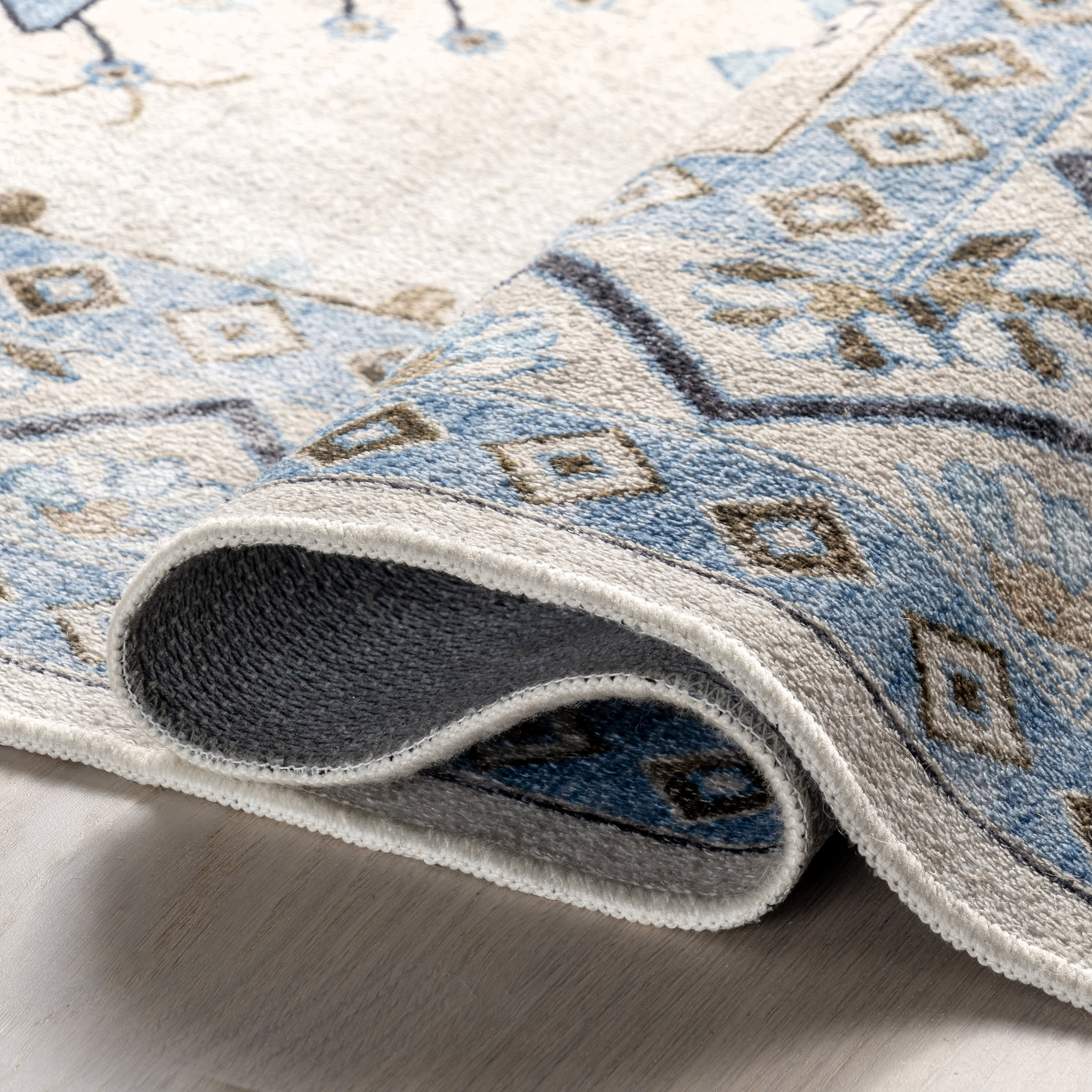 Clovebud Medallion Washable Rug - Blue Non-Slip Area Rug for Living Room, Bedroom, and Nursery | Soft & Durable Machine Washable Carpet for Home Decor
