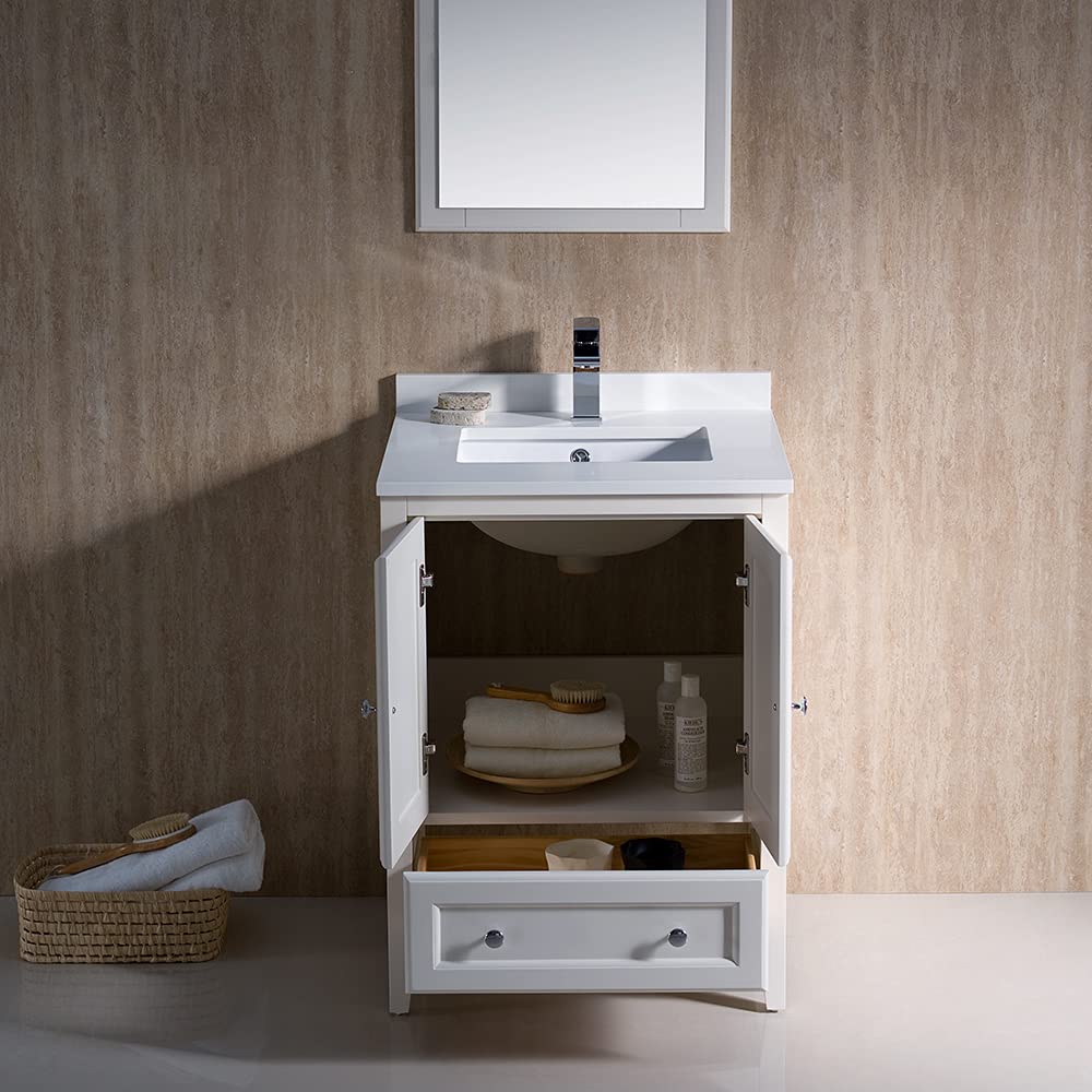 Fresca Oxford 24 Inch Gray Traditional Bathroom Vanity with Mirror - Modern Single Sink Bathroom Cabinet for Small Space (Faucet Sold Separately) | Perfect for Guest Bathrooms, Powder Rooms & Apartment Renovations