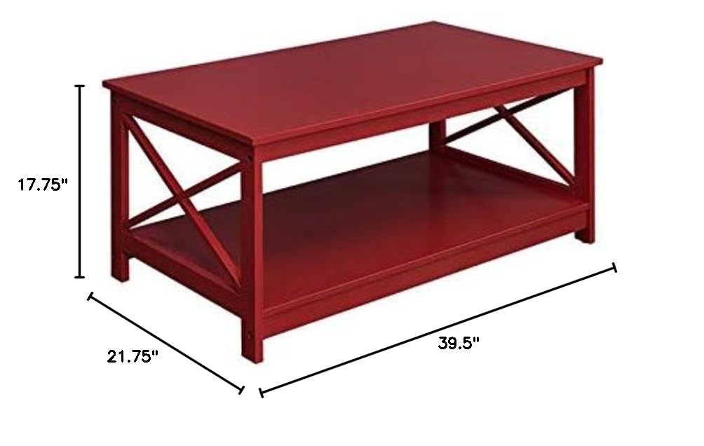 Pemberly Row Red Wood Finish Rectangular Coffee Table - Stylish Living Room Furniture for Modern Home Decor