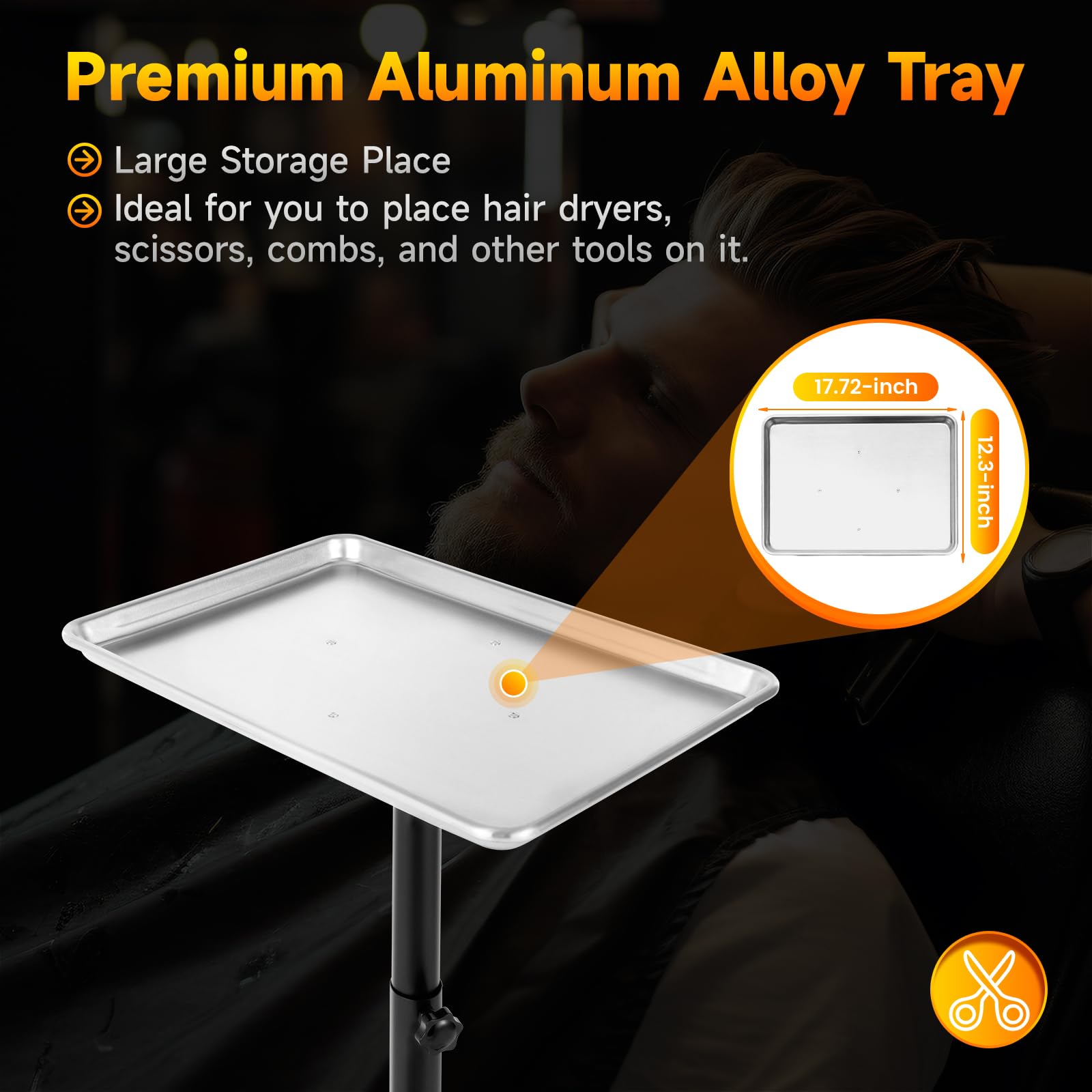 360° Rotating Salon Tray on Wheels - Adjustable Aluminum Beauty Rolling Cart with 13LBS Capacity (64-108cm Height) for Tattoo, Spa & Salon Services | Perfect for Mobile Styling, Tattoo Artists & Beauty Professionals