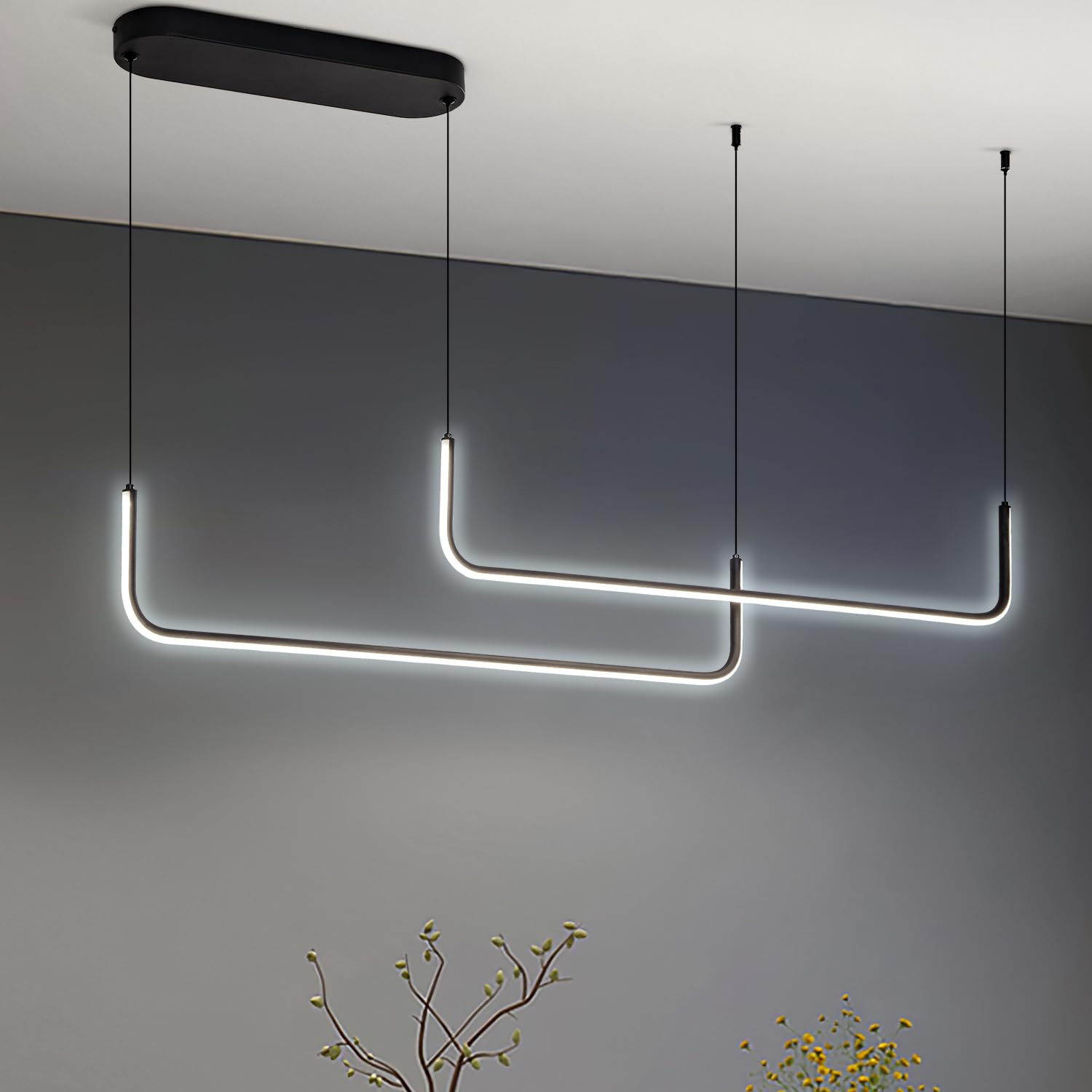 Modern Linear LED Pendant Chandelier - Minimalist Kitchen Lighting for Office, Kitchen Island, Dining & Living Room, 6000K - Perfect for Modern Homes, Restaurants, and Workspaces