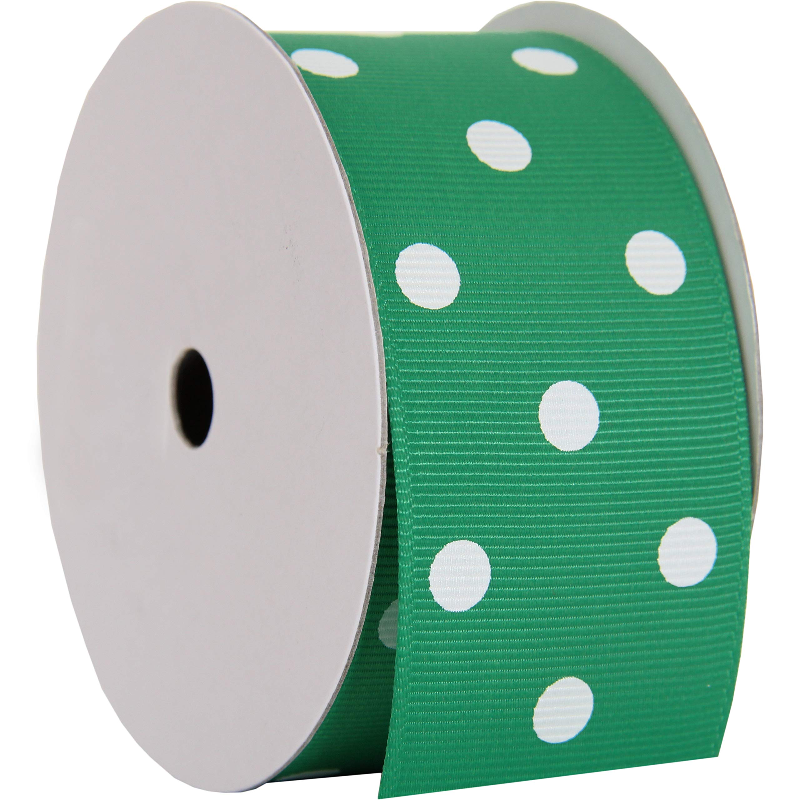 Threadart 1.5 Inch Grosgrain Dots Ribbon - 5 Yards Green with White Dot Pattern - DIY Craft Ribbon for Gift Wrapping, Hair Bows, Wedding Decorations & Scrapbooking