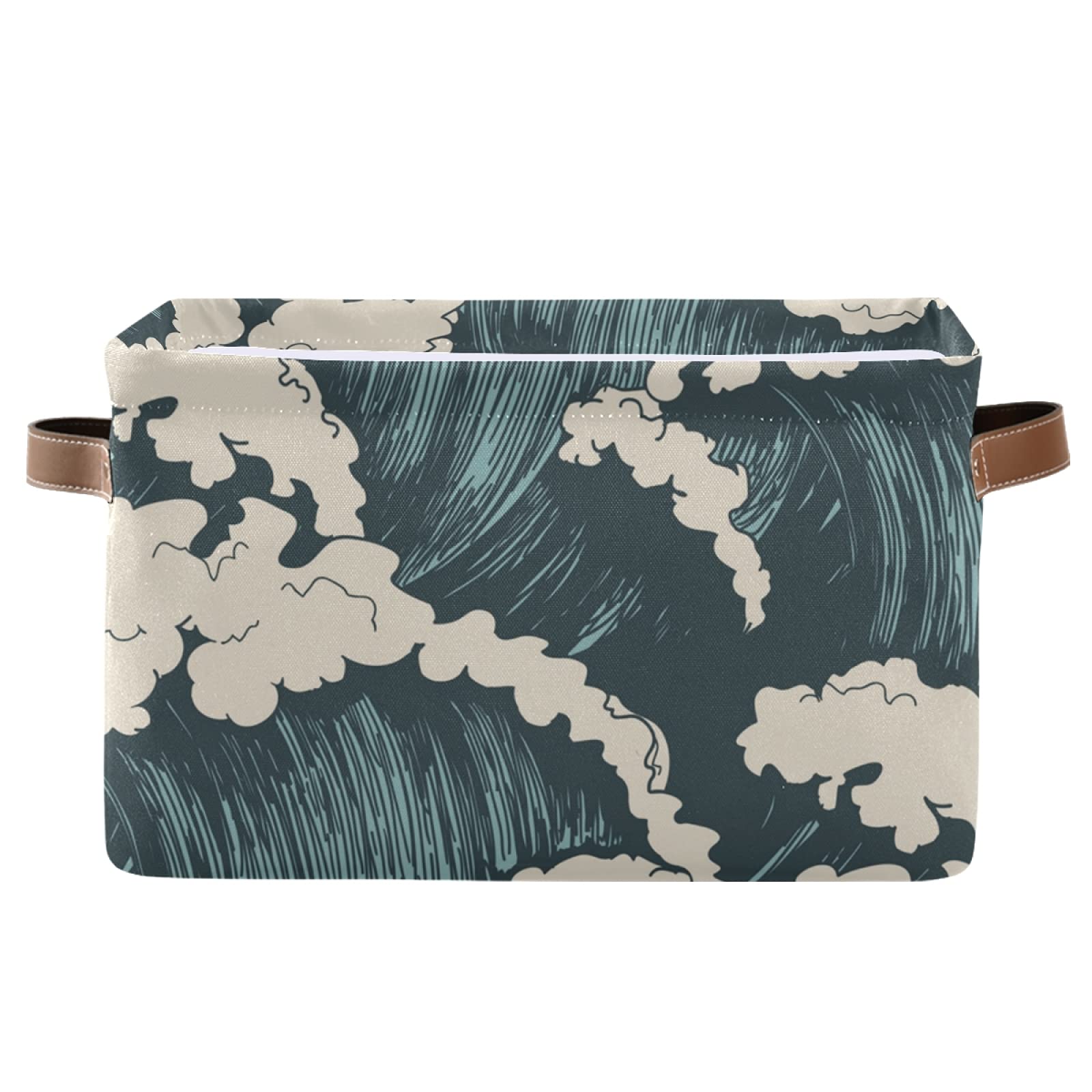 Susiyo Retro Ocean Waves Blue Storage Bins - 14 x 10 Inch Canvas Storage Basket for Shelves, Closet Organizing (1 Piece) - Perfect for Bedroom, Bathroom & Office Organization