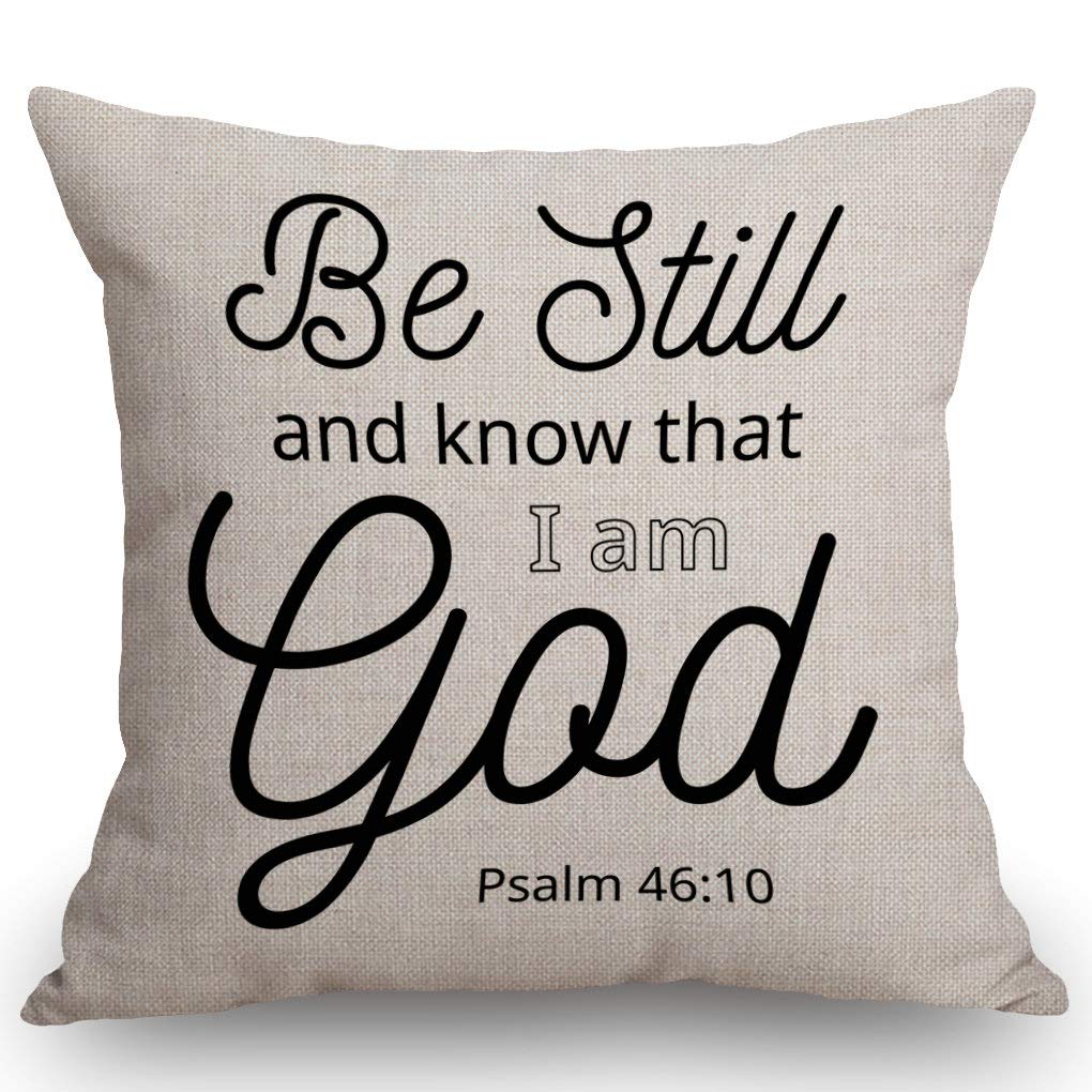 SSOIU Be Still and Know That I am God Psalm 46:10 Bible Verse Throw Pillow Cover - 18x18 Inch Religious Home Decor Cushion Cover in Cotton Linen - Perfect for Church, Prayer Room & Christian Gift Giving