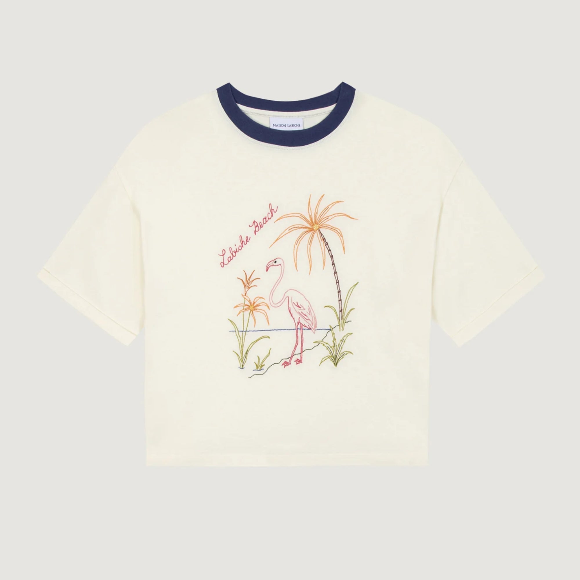 Alesia Flamingo Graphic T-Shirt for Women - Soft Cotton Casual Tee (Ivory) - Perfect for Summer Outfits, Beach Vacations & Casual Wear