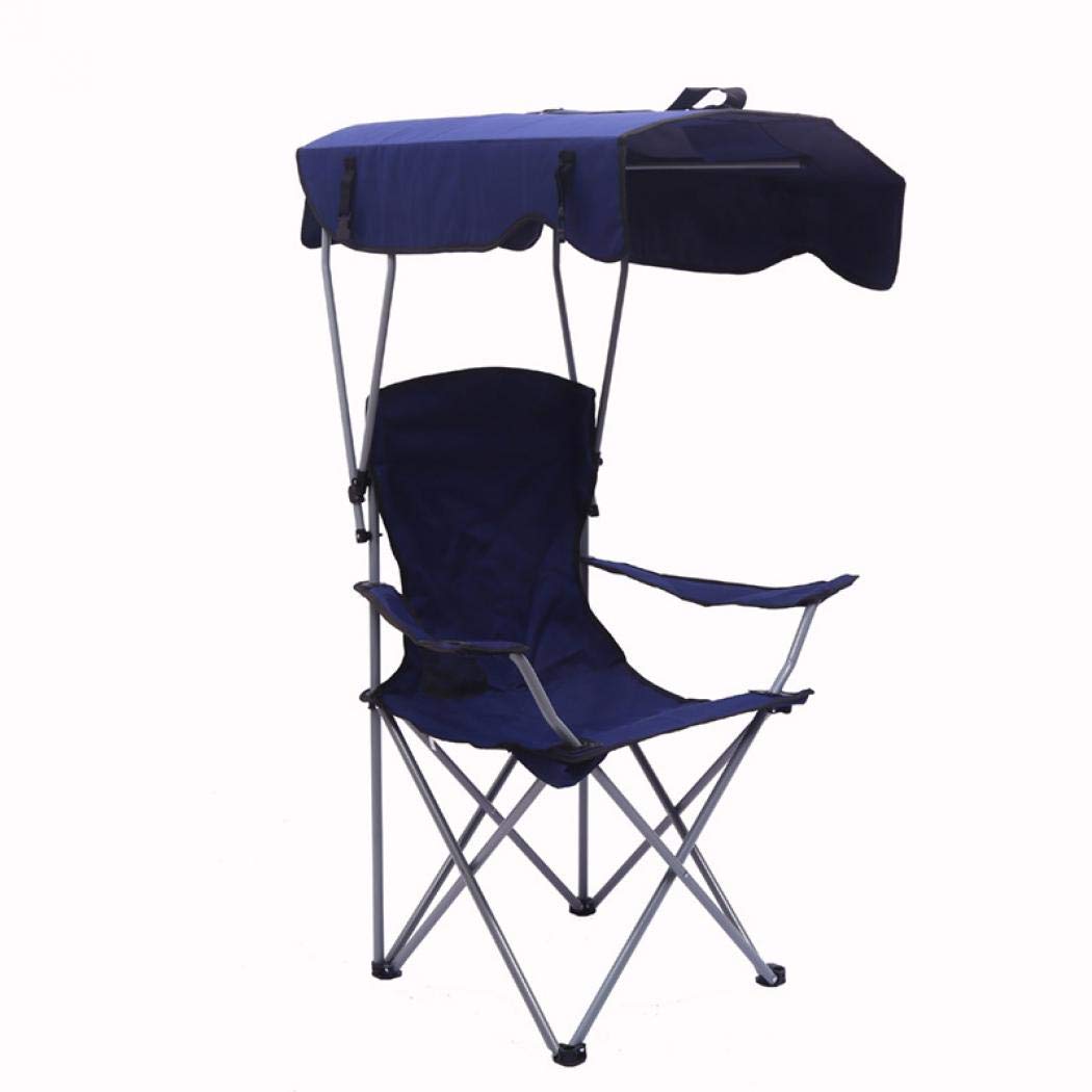 Portable Folding Camping Chair with Adjustable Shade Canopy - Heavy Duty Recliner for Adults Supports 120kg - Perfect for Beach, Backyard, Picnics & Outdoor Events