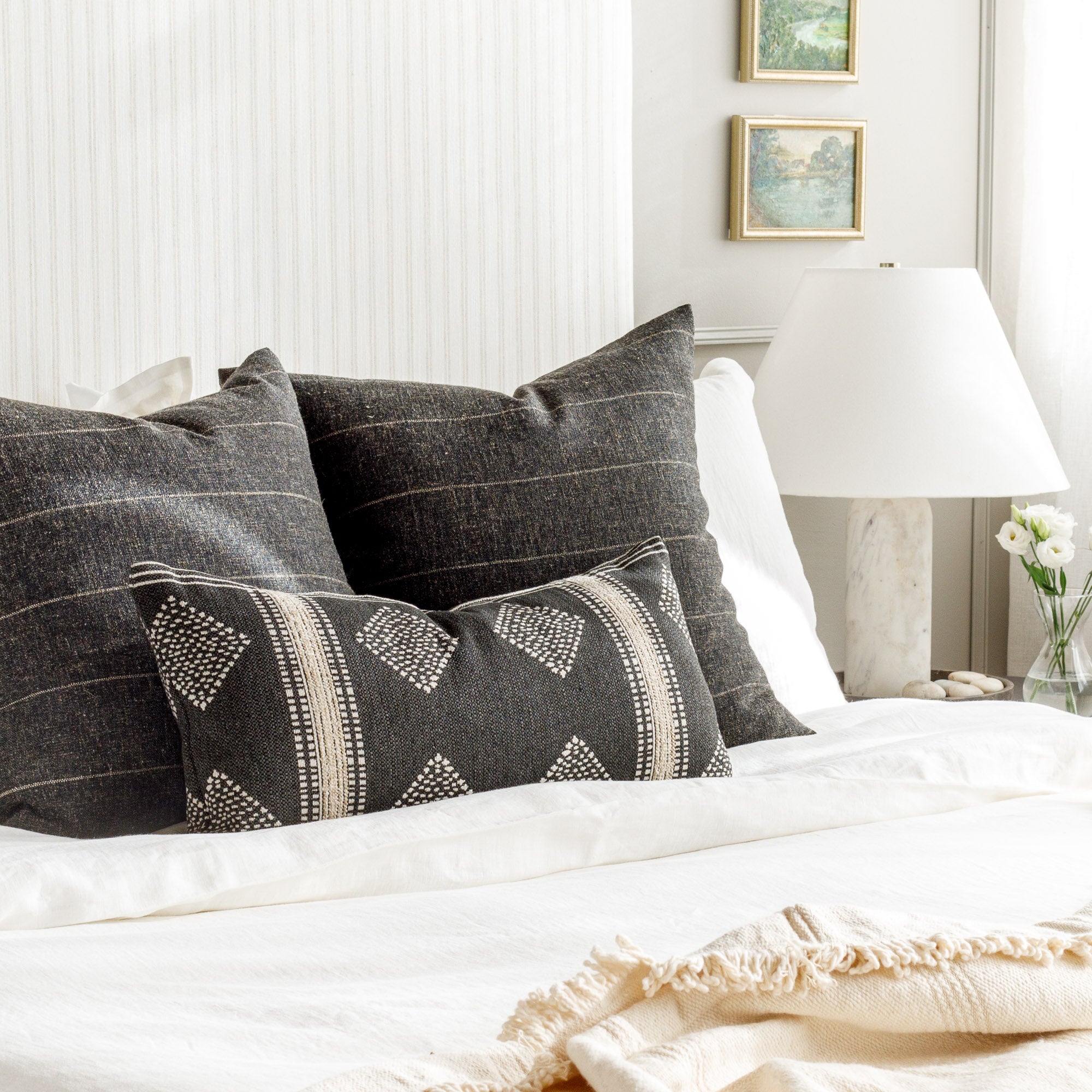 Dunrobin Stripe 22x22 Decorative Throw Pillow Cover - Sable Brown Luxury Cushion for Sofa, Bed & Home Decor