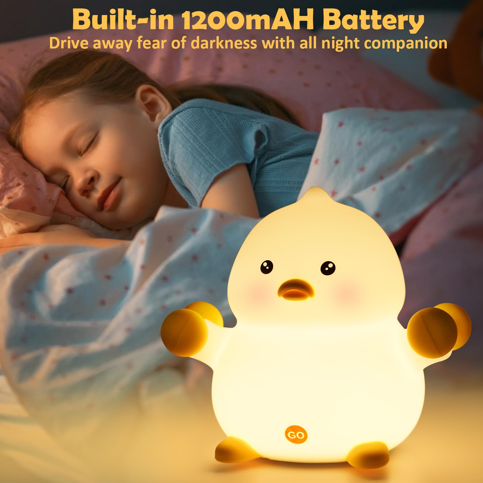 Rechargeable LED Night Light Duck for Kids - Adjustable Silicone Baby Night Lamp with Timer, Cute Nursery Decor for Girls & Boys | Perfect for Bedrooms, Nurseries & Kids' Rooms