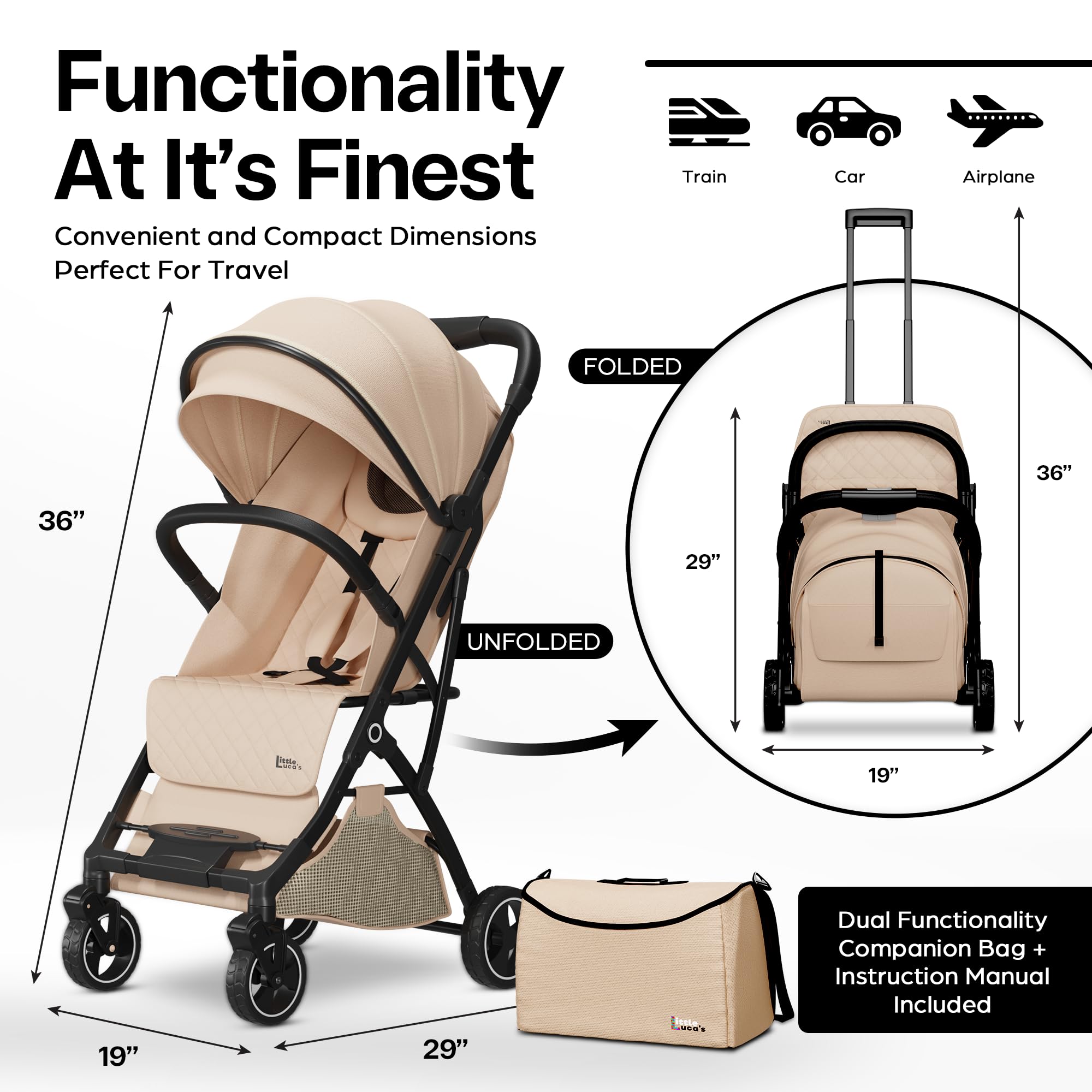 Lightweight Compact Travel Stroller for Airplanes - Foldable Baby Stroller with Convertible Changing Mat & Safety Brake | Perfect Carry-On Stroller for Newborns to Toddlers | Ideal for Air Travel, Shopping & Daily Outings